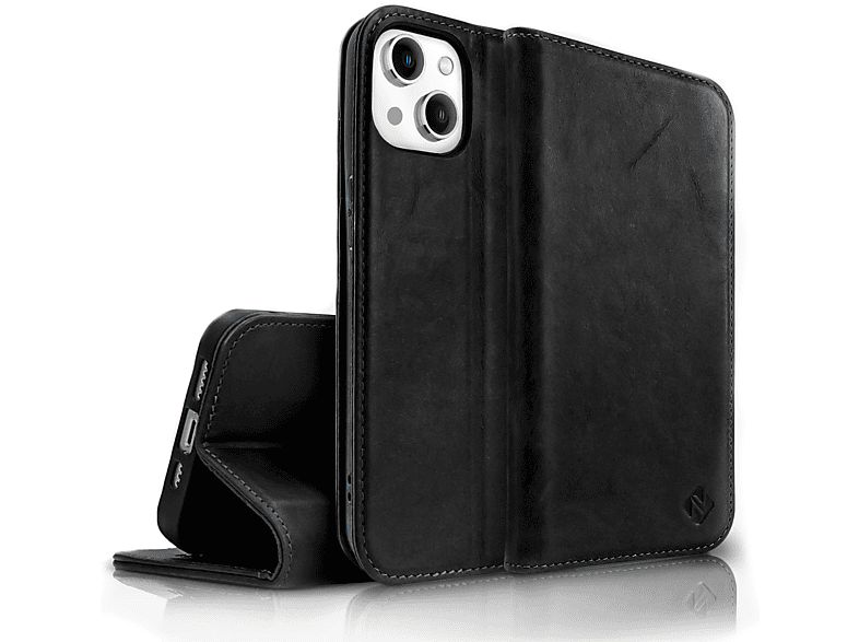 Apple, Echt Hülle 14, Schwarz Cover, Case iPhone Magnetverschluss, mit Flip Leder NALIA Flip