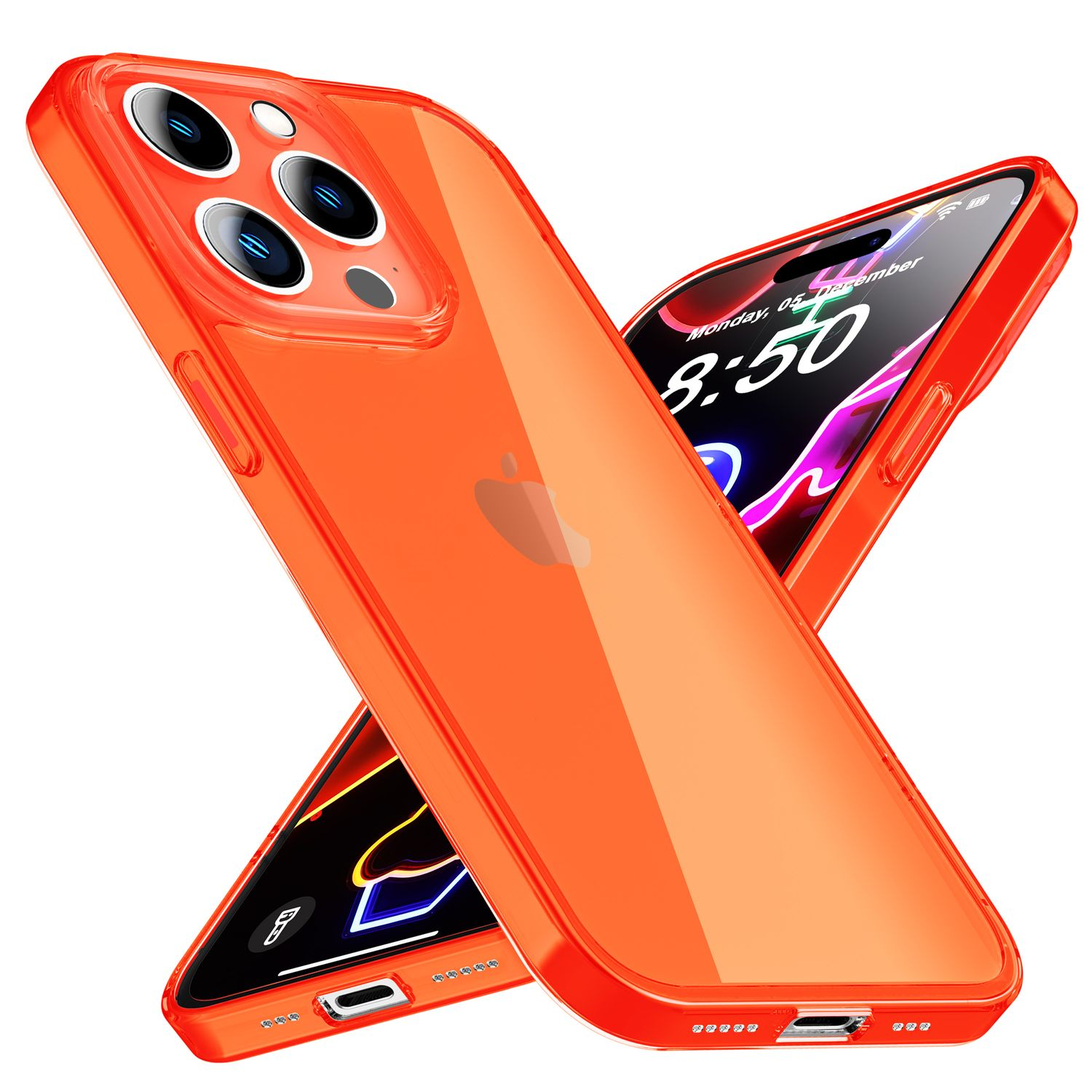 NALIA Klare Neon iPhone Backcover, Max, Apple, Hülle, Pro 14 Orange Silikon
