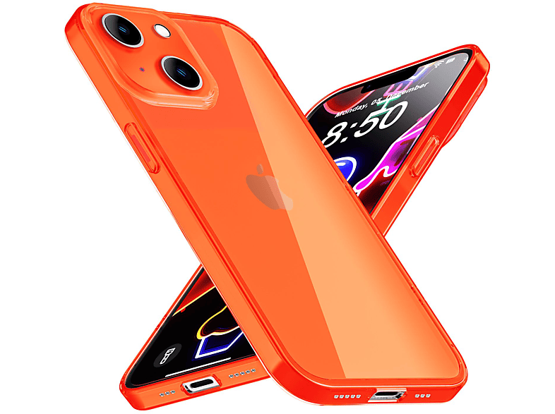 NALIA Klare Neon Silikon Hülle, Apple, Orange iPhone 14 Backcover, Plus