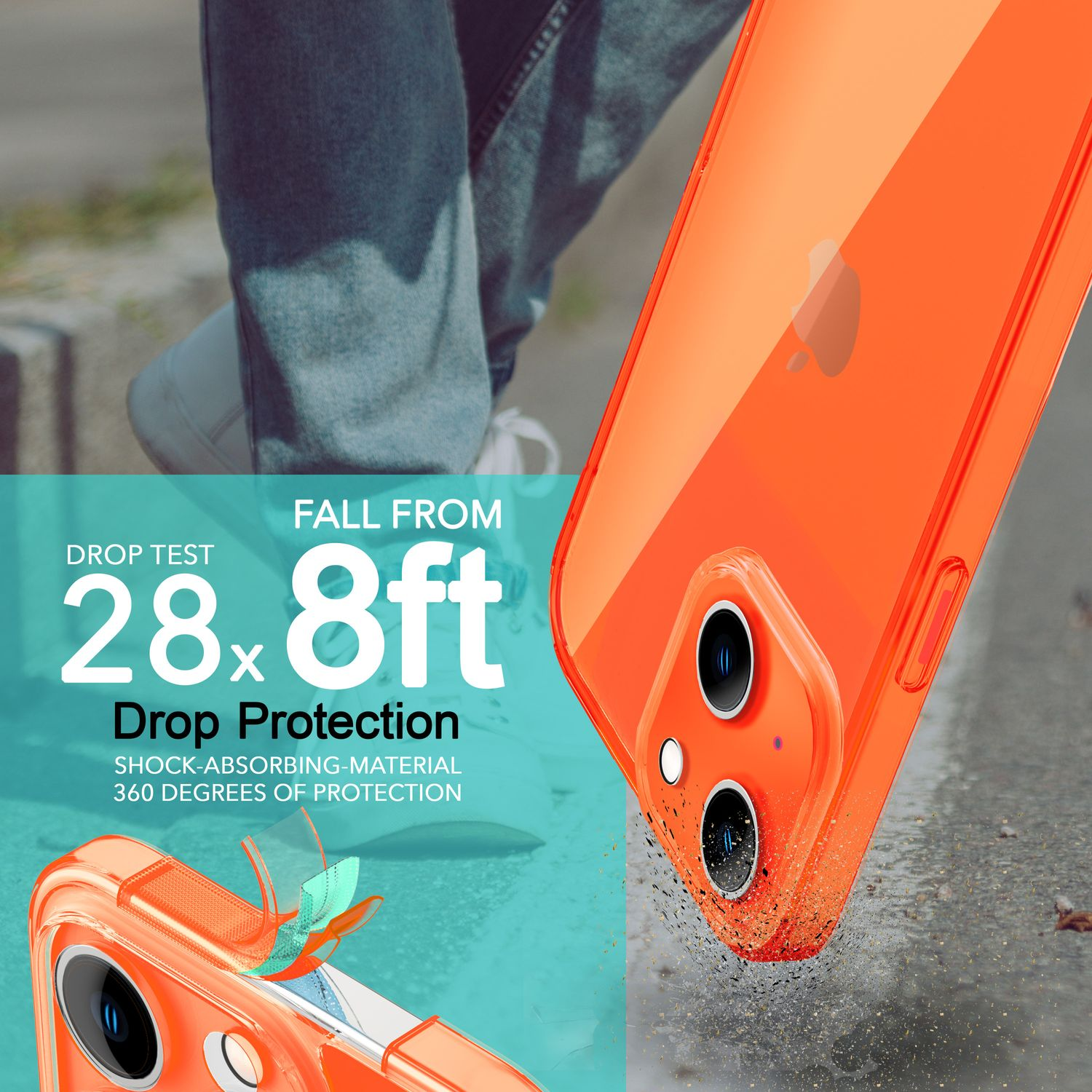 Funda naranja en superficie, mostrando protección contra caídas.