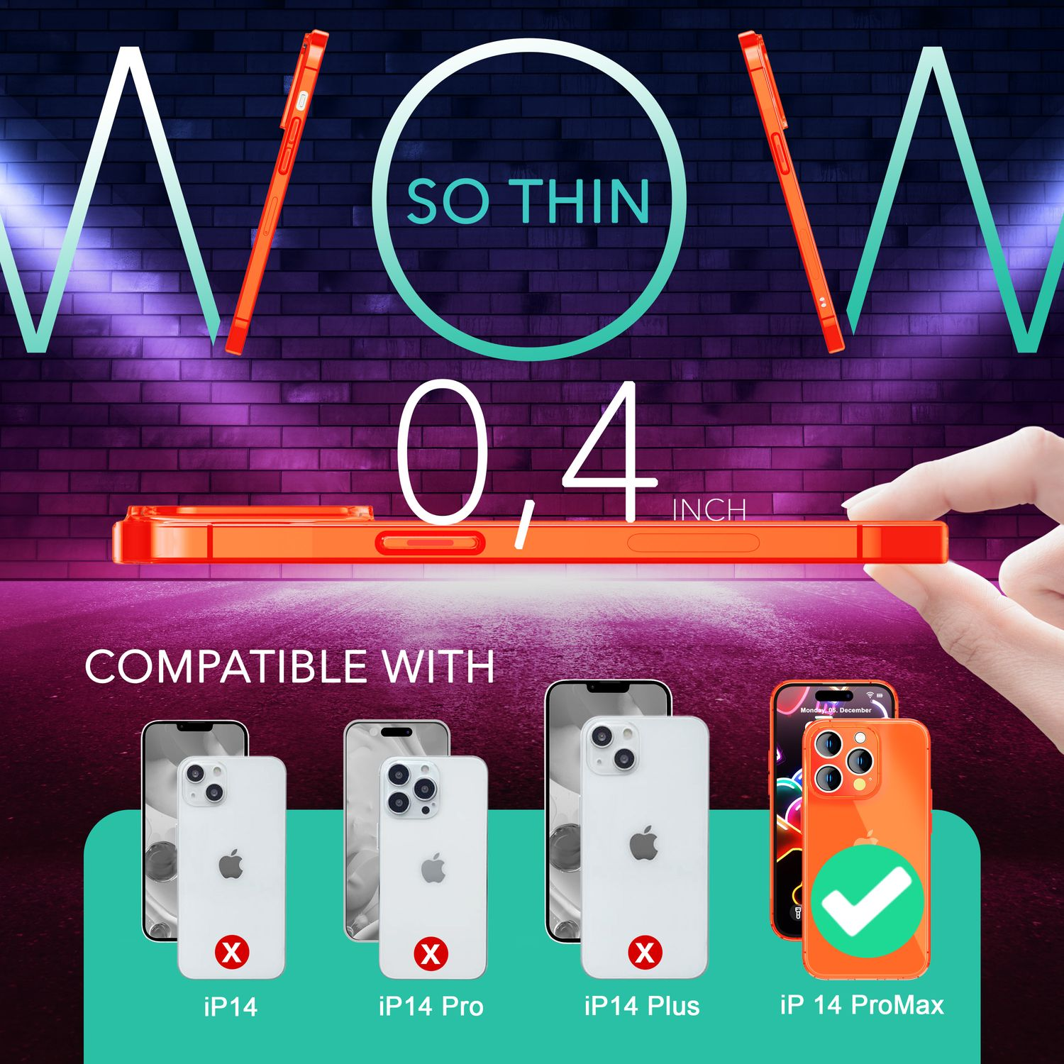 Eine orangefarbene Handyhülle auf einem Telefon. Die Hülle ist dünn und passt zum iPhone 14 Pro Max.