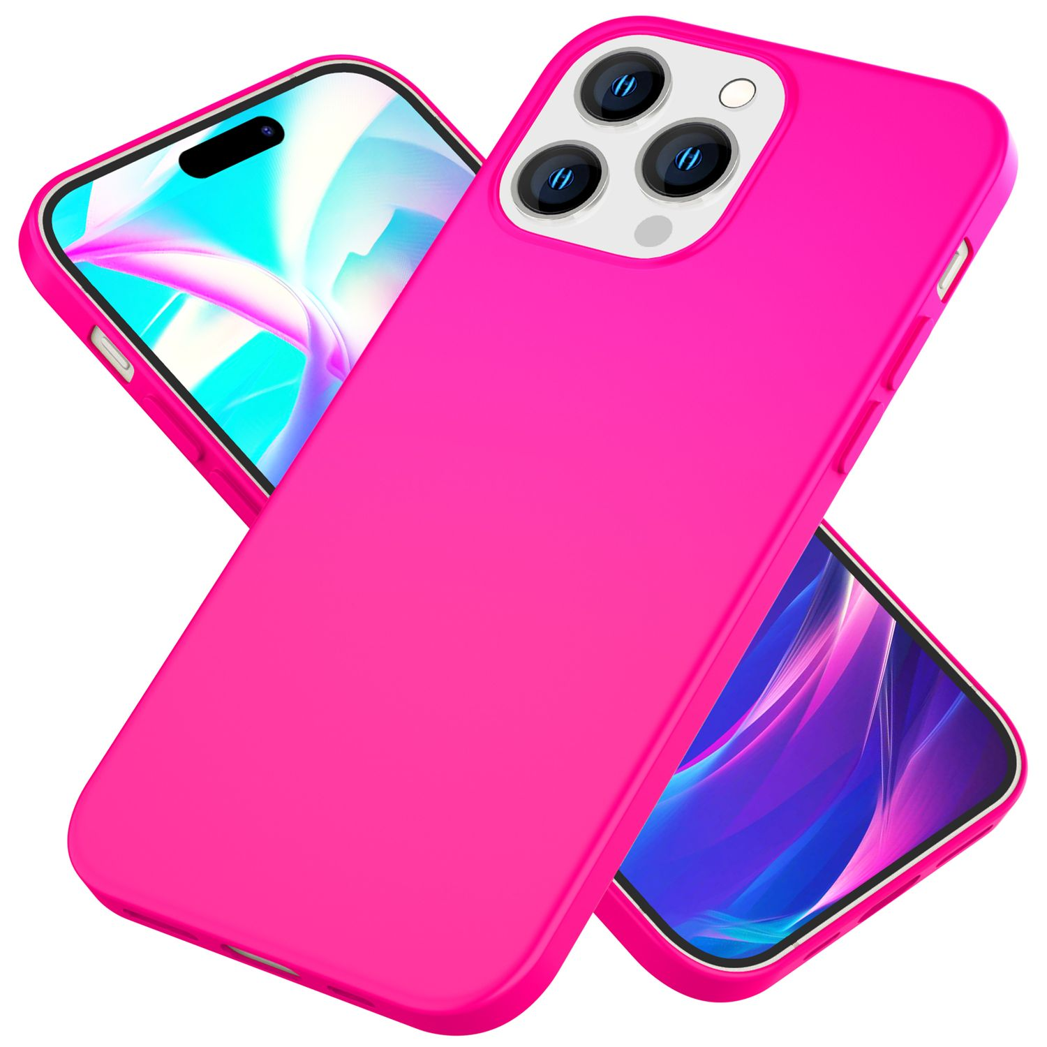 Silikon Hülle, Pro NALIA Pink Neon Apple, iPhone Backcover, Max, 14