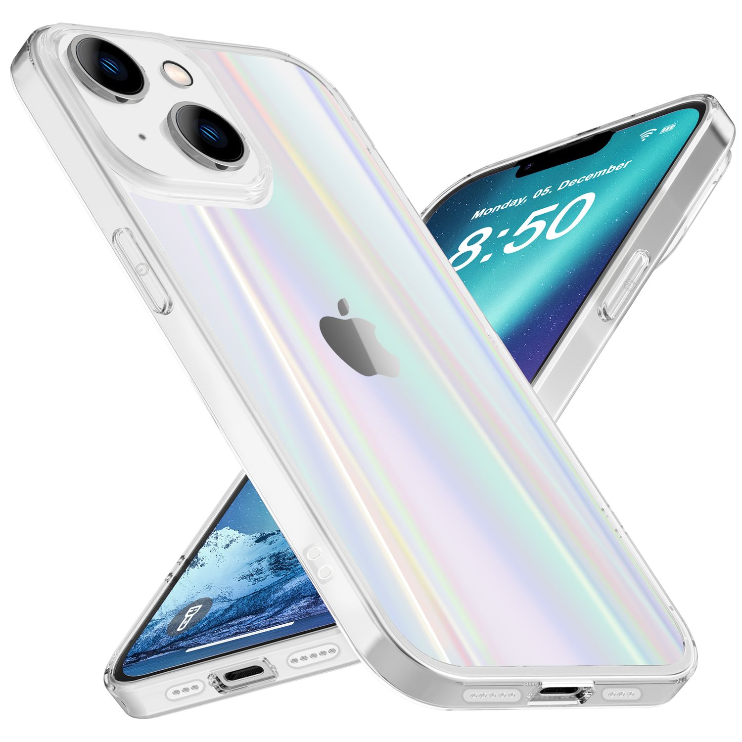 iPhone Effekt, Apple, Klare 14 Transparent Plus, Hülle Hartglas NALIA Backcover, Regenbogen
