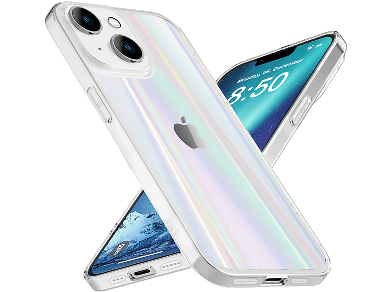 iPhone Effekt, Apple, Klare 14 Transparent Plus, Hülle Hartglas NALIA Backcover, Regenbogen