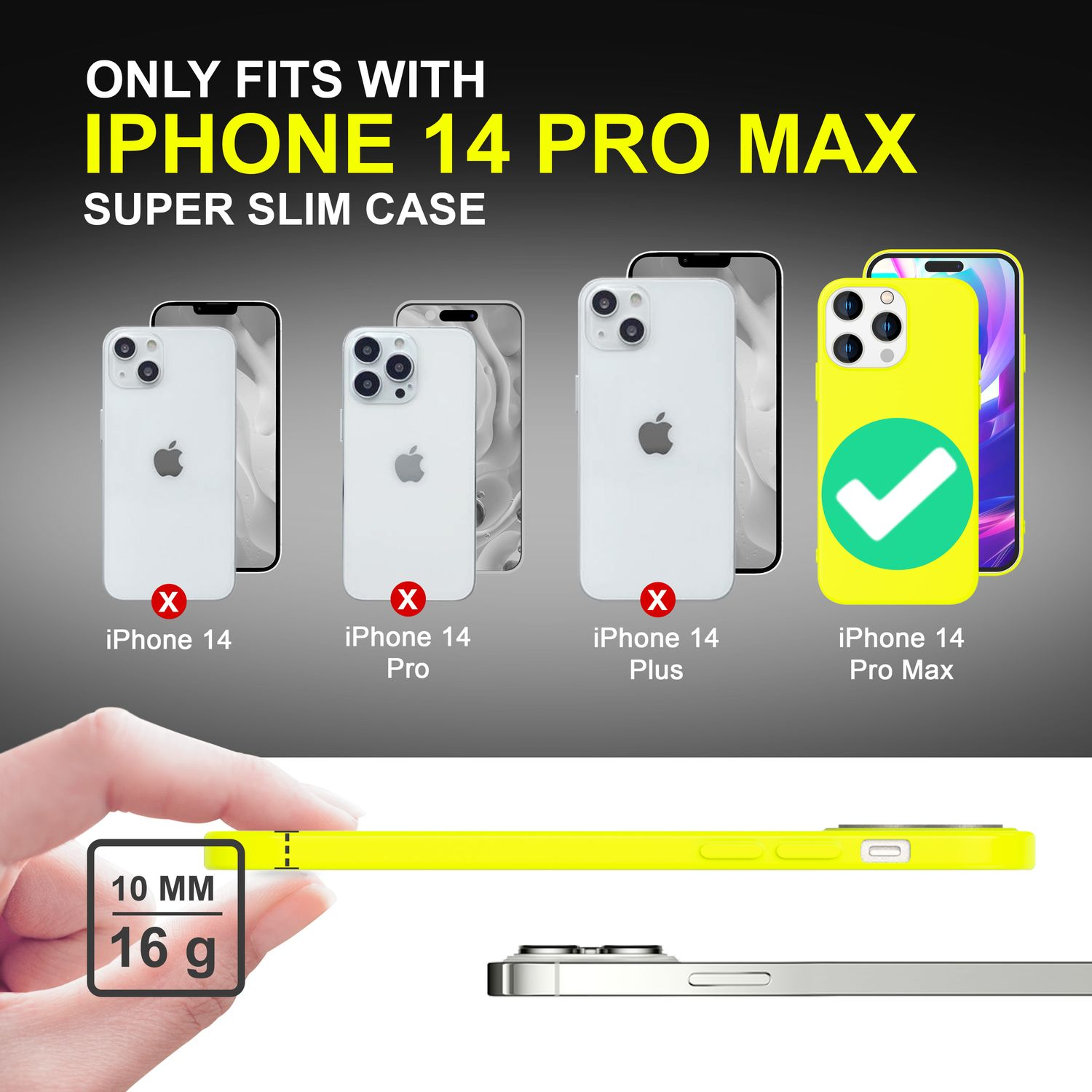iPhone 14 Pro Max Hüllenvergleich. Telefone mit und ohne Hüllen gezeigt.