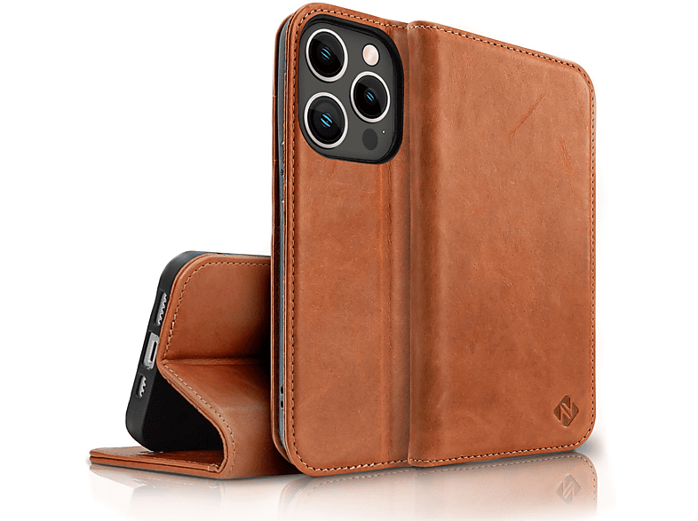 NALIA Echt Pro Max, Cover, Flip Flip Magnetverschluss, Braun Hülle Apple, Leder 14 mit Case iPhone