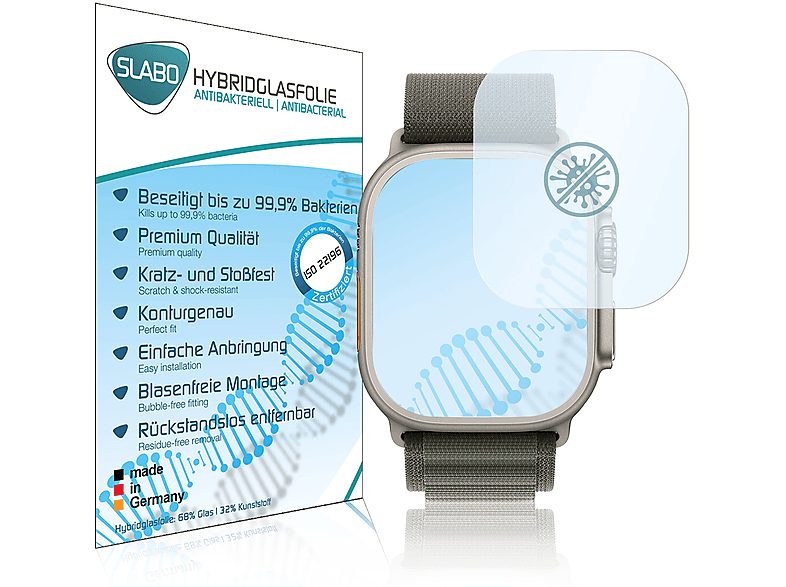 SLABO antibakteriell flexibles Hybridglas Displayschutz(für Apple Watch Ultra (49 mm))