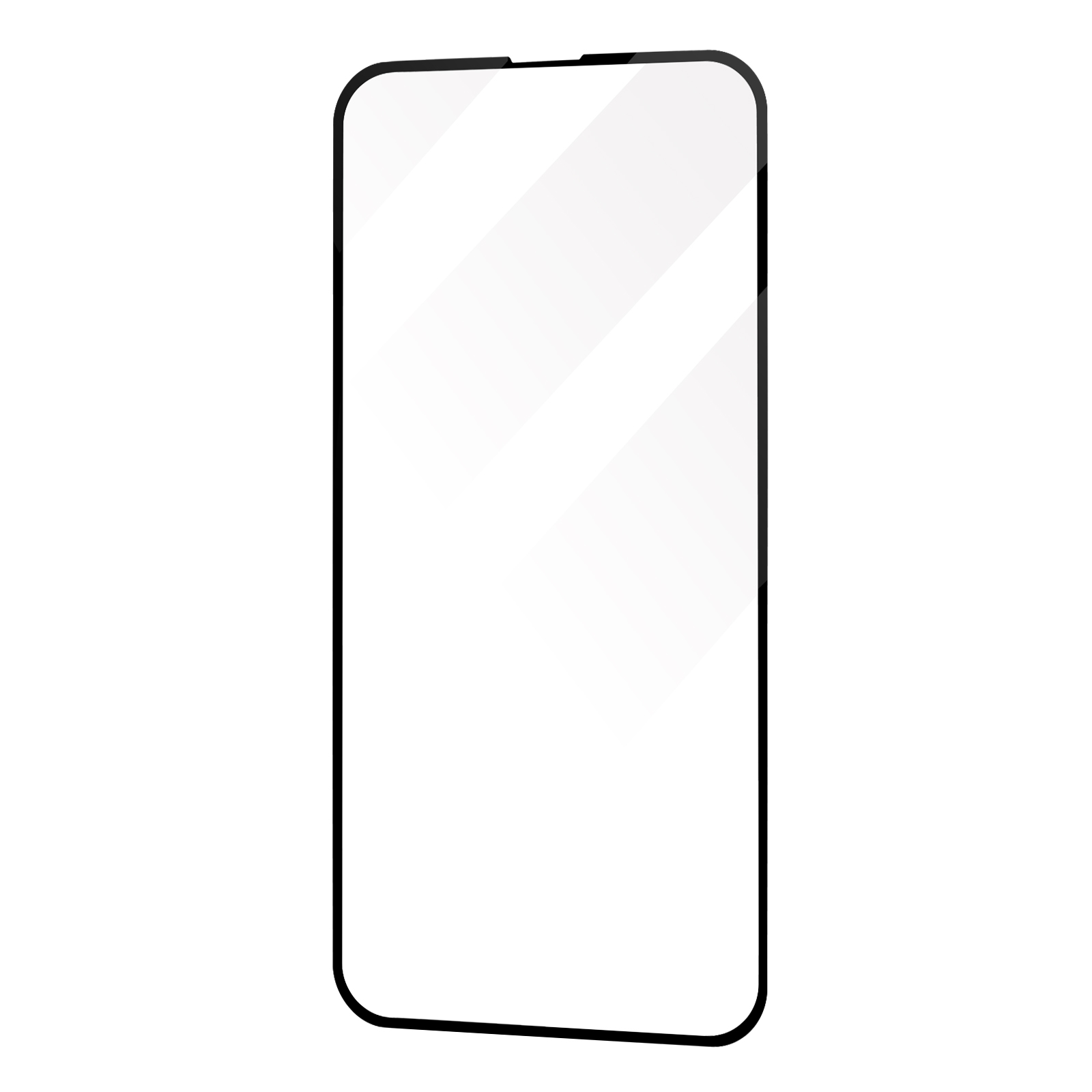 Un proteggi schermo per smartphone con cornice nera, isolato su bianco.