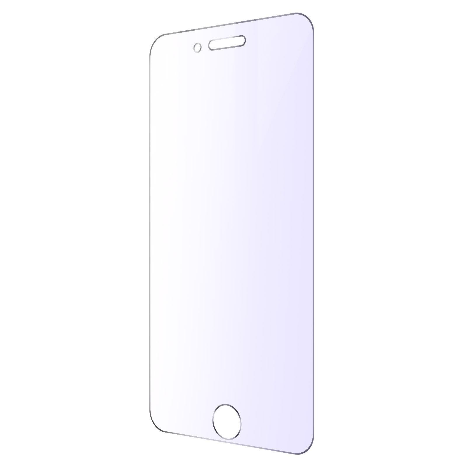 Una protezione per lo schermo di un telefono, trasparente, con fondo arrotondato.