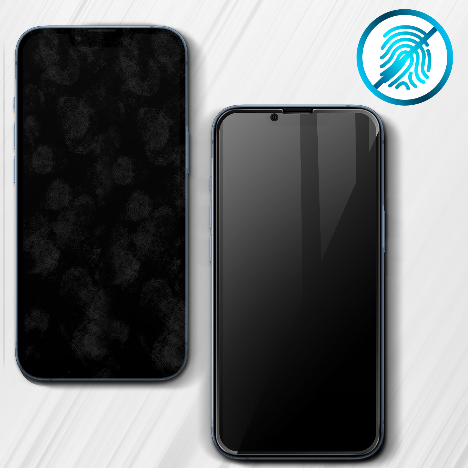 Due telefoni, uno con impronte digitali, uno pulito.