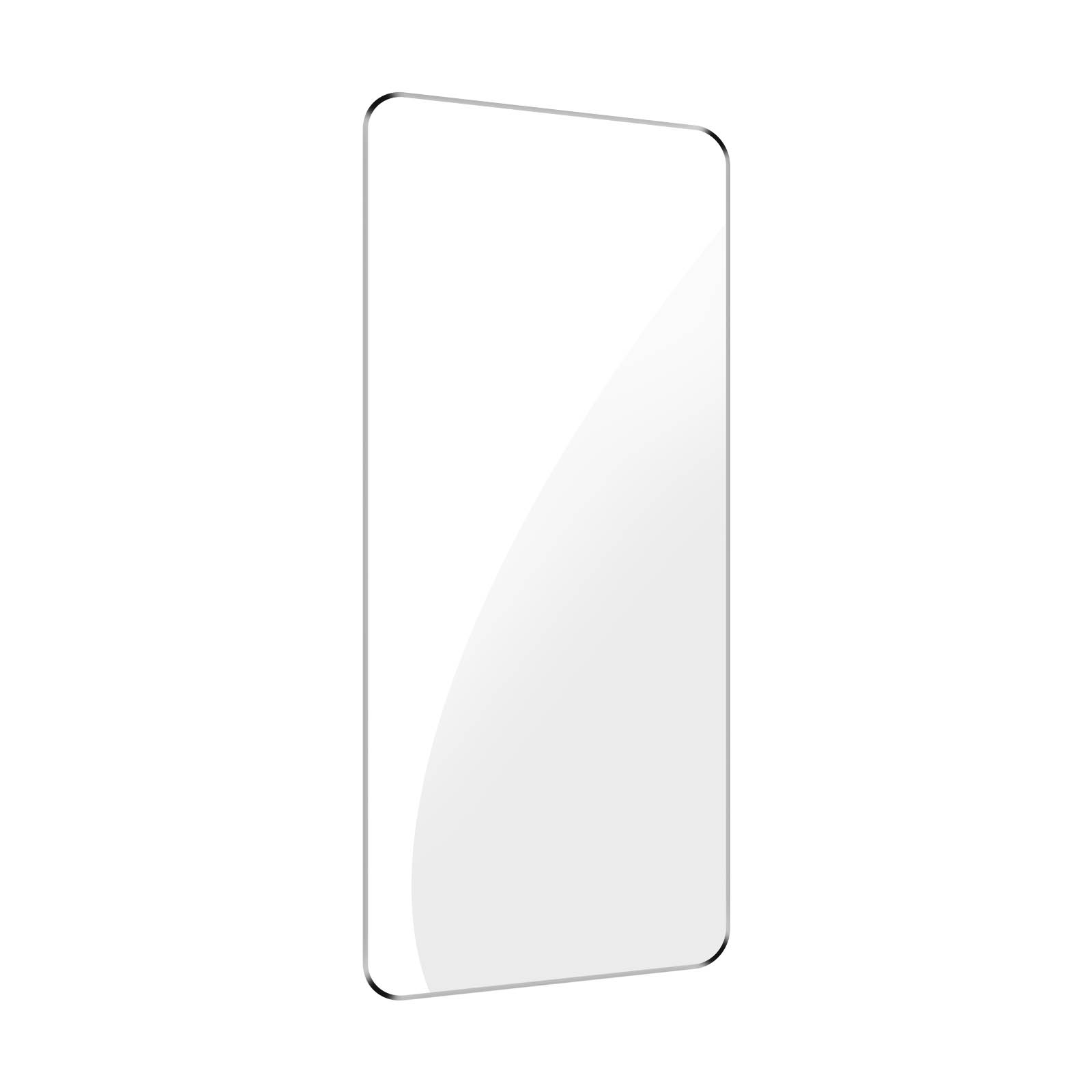 Een heldere schermbeschermer voor een telefoon, met een witte achtergrond.