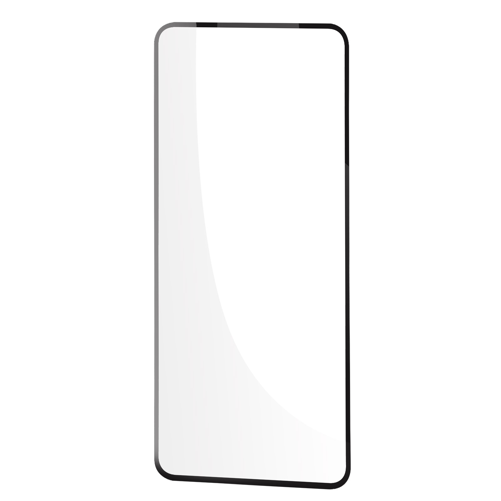 Rechthoekige schermbeschermer voor een telefoon. Zwarte rand en transparant midden. Witte achtergrond.