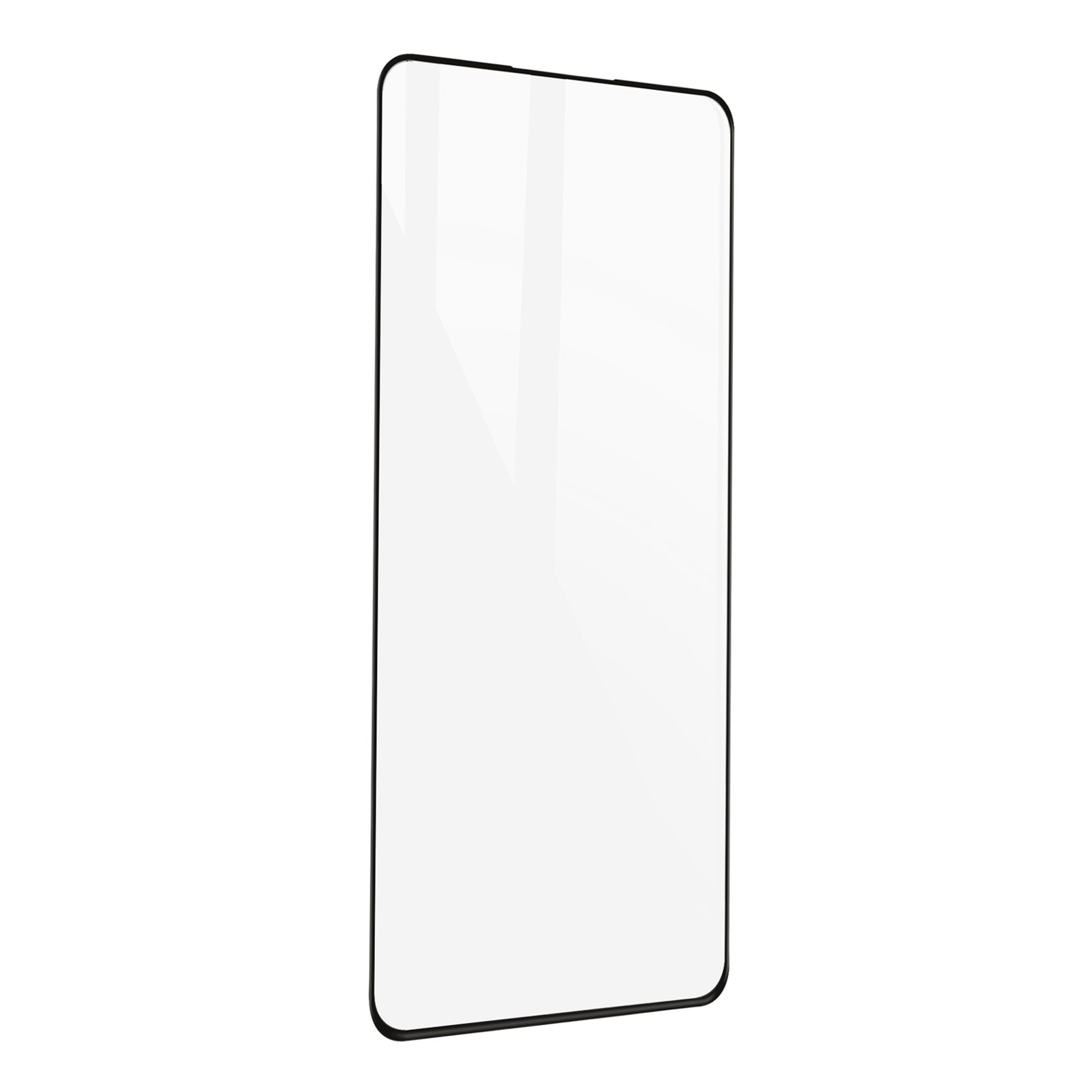 Protecteur d'écran de téléphone, clair et de forme rectangulaire. Bords noirs et fond blanc.