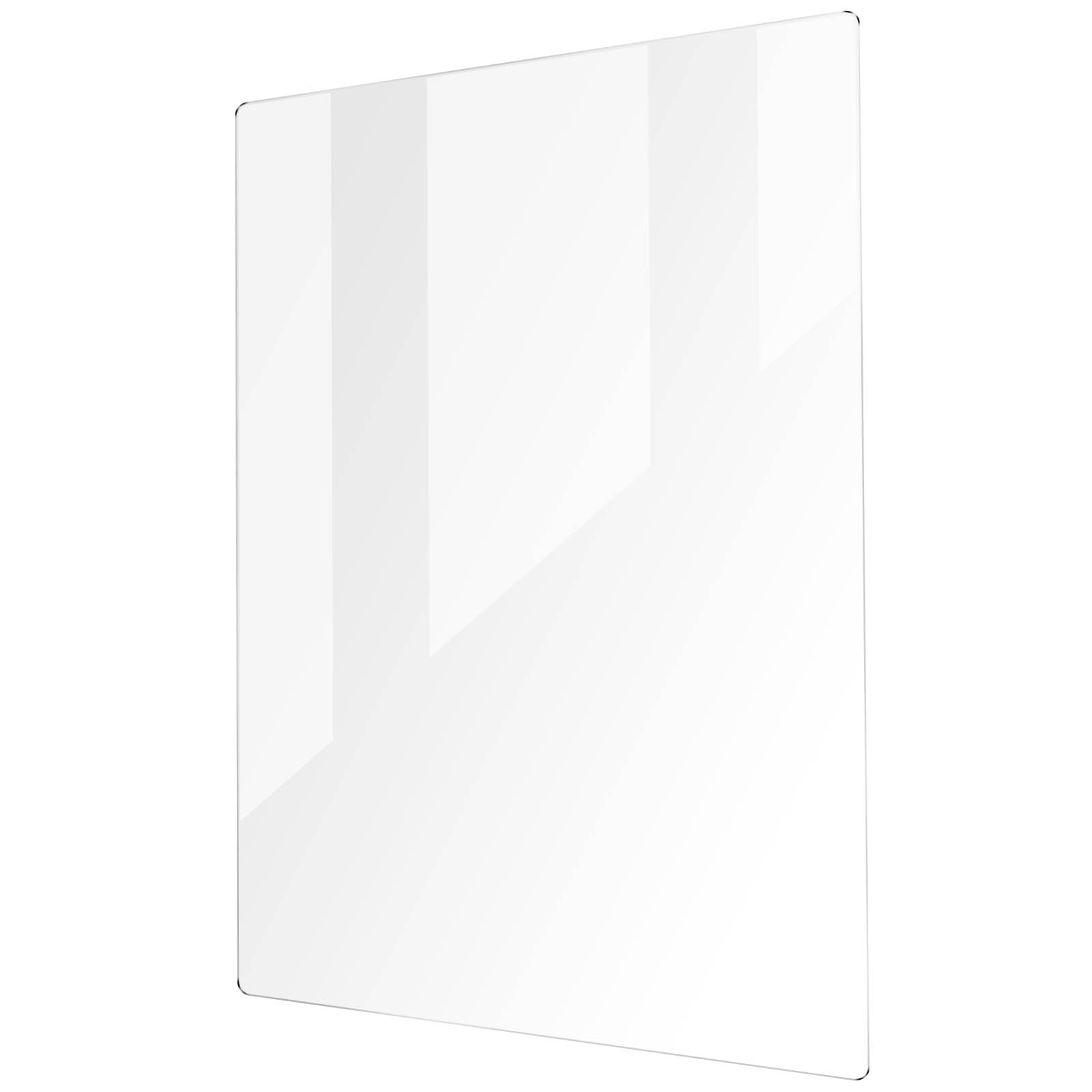 Protector de pantalla transparente, forma rectangular, fondo blanco, foto de estudio.