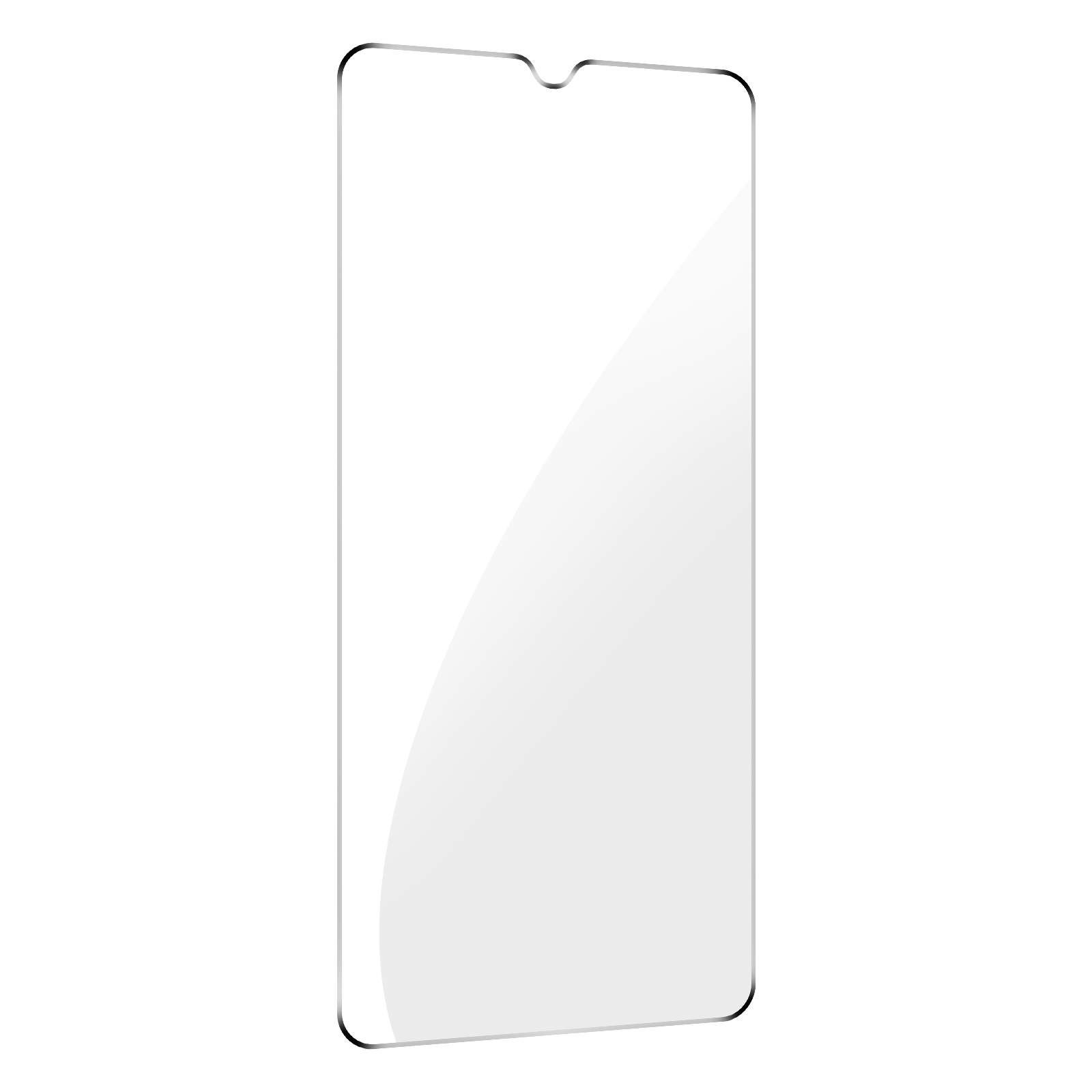 Een heldere schermbeschermer voor een telefoon. Rechthoekig en afgeronde hoeken.