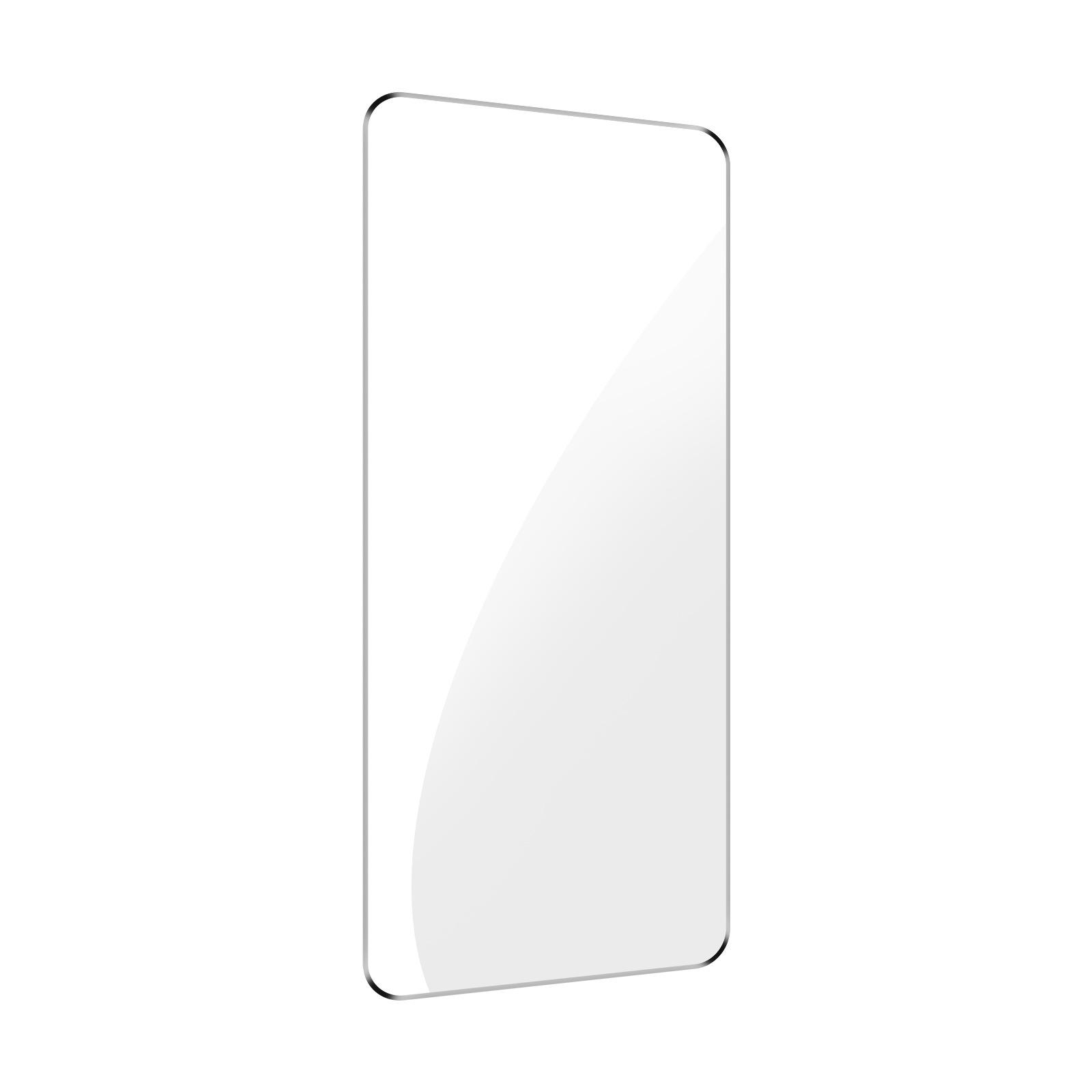 Een schermbeschermer voor een telefoon op een witte achtergrond, met een glanzend oppervlak.