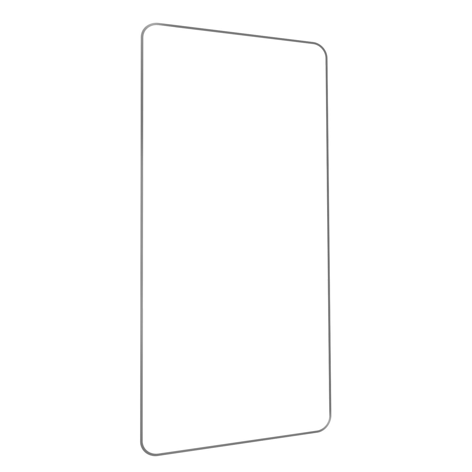 Un protecteur d'écran rectangulaire pour téléphone sur fond blanc. Le protecteur est transparent.
