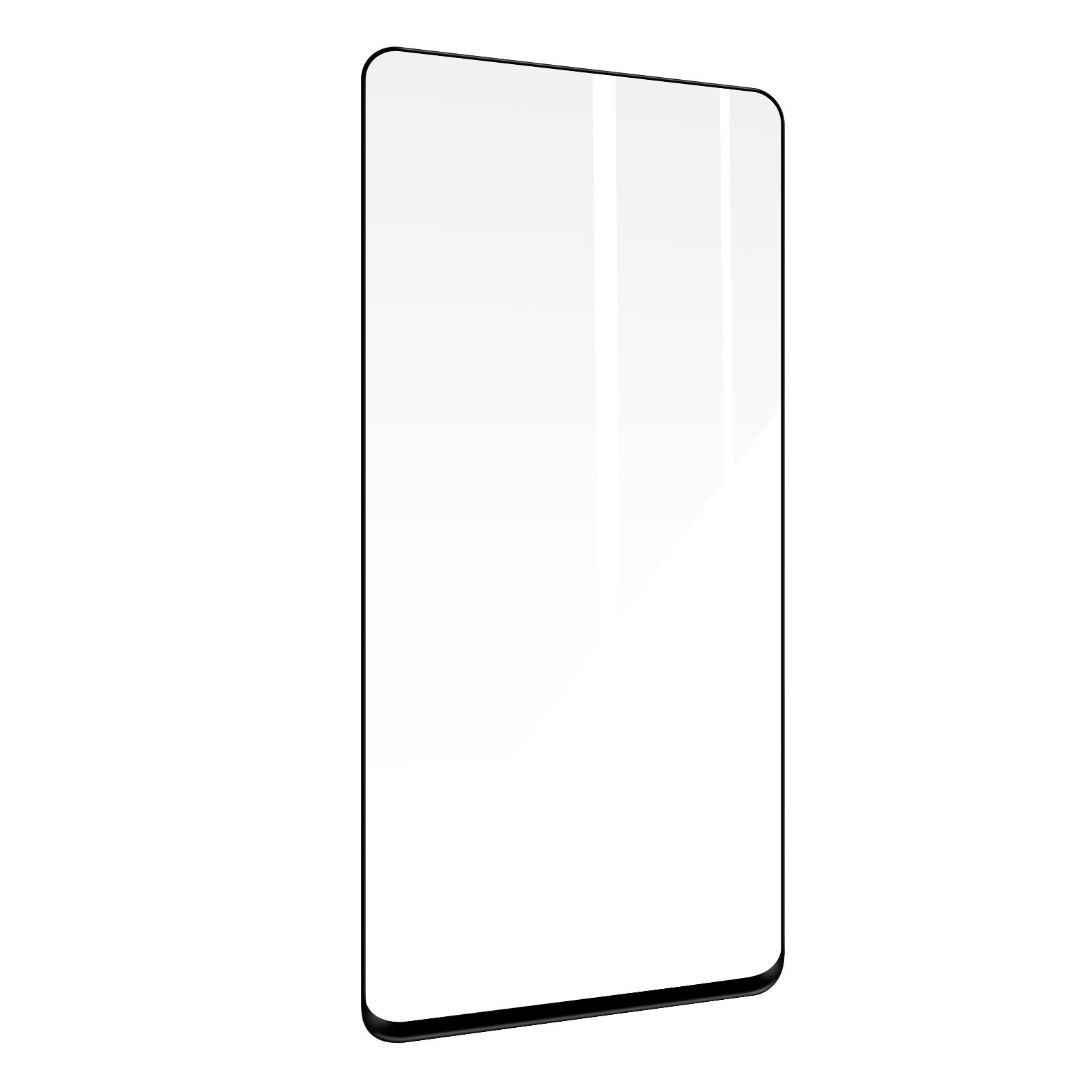 Protecteur d'écran transparent pour téléphone, forme rectangulaire avec bord noir.