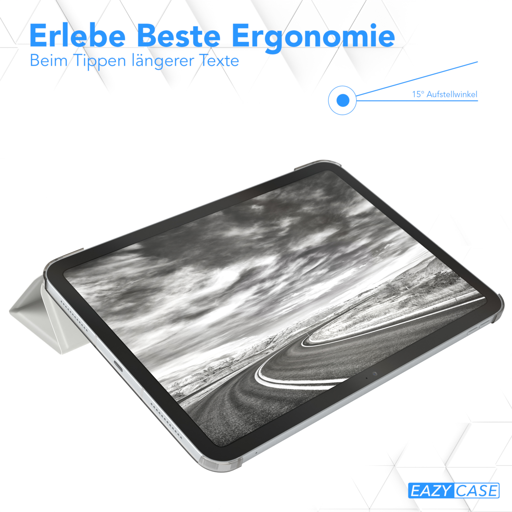 Ein Tablet mit dem Text 'EAZY CASE' am unteren Rand. Der Bildschirm zeigt eine Straße.