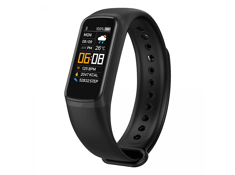 INF Fitnessarmband mit Puls, Blutsauerstoff, Schrittzähler Smartwatch Acrylnitril-Butadien-Styrol (ABS), Thermoplastisches Urethan (TPU) TPU+ABS, Schwarz