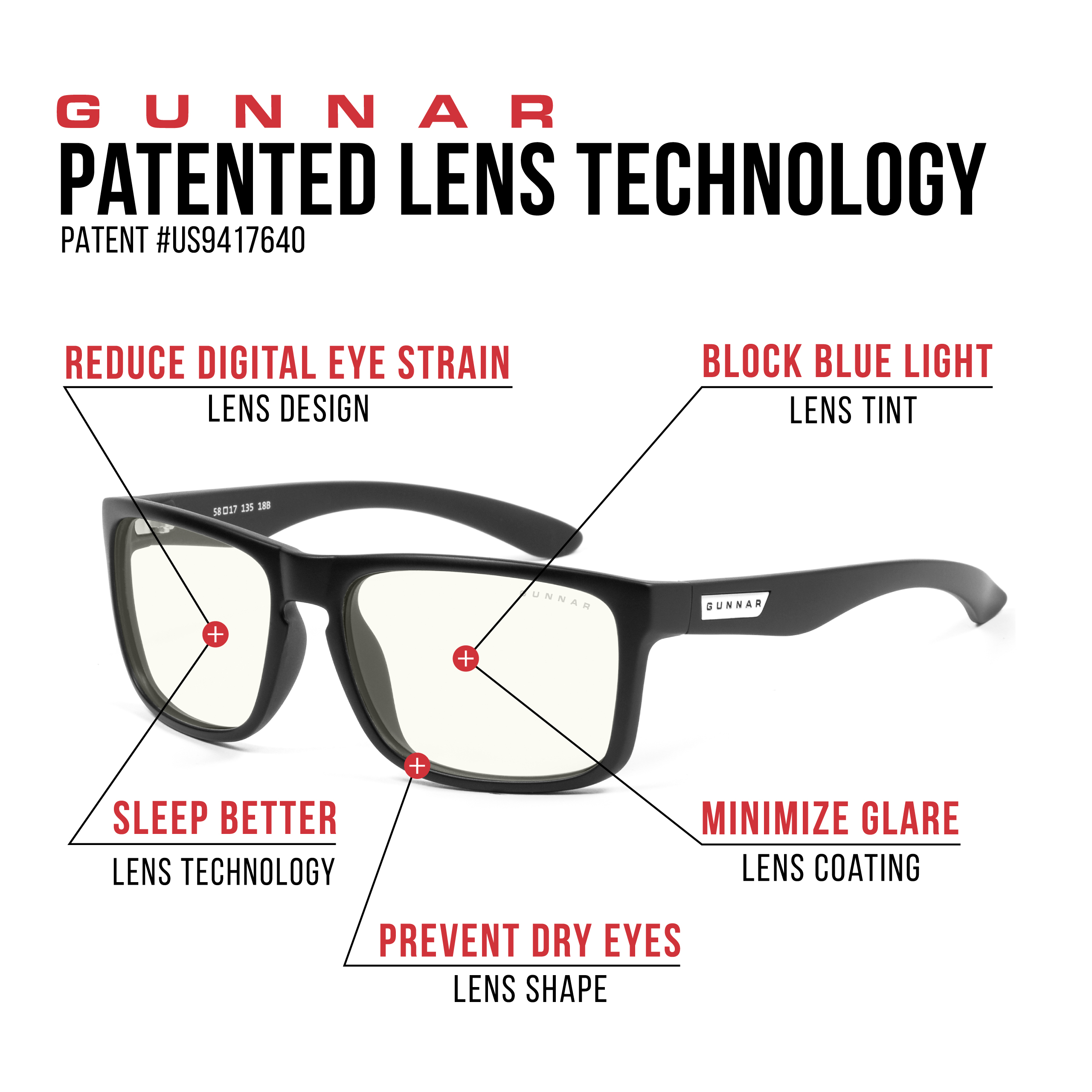 GUNNAR Intercept, Onyx Rahmen, Gaming Brille Blaulichtfilter, UV-Schutz, Premium, Tönung, Clear