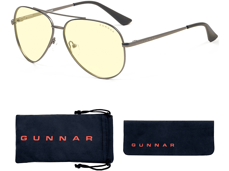 GUNNAR Maverick, Gunmetal Premium, Tönung, Brille Rahmen, Amber Gaming Blaulichtfilter, UV-Schutz