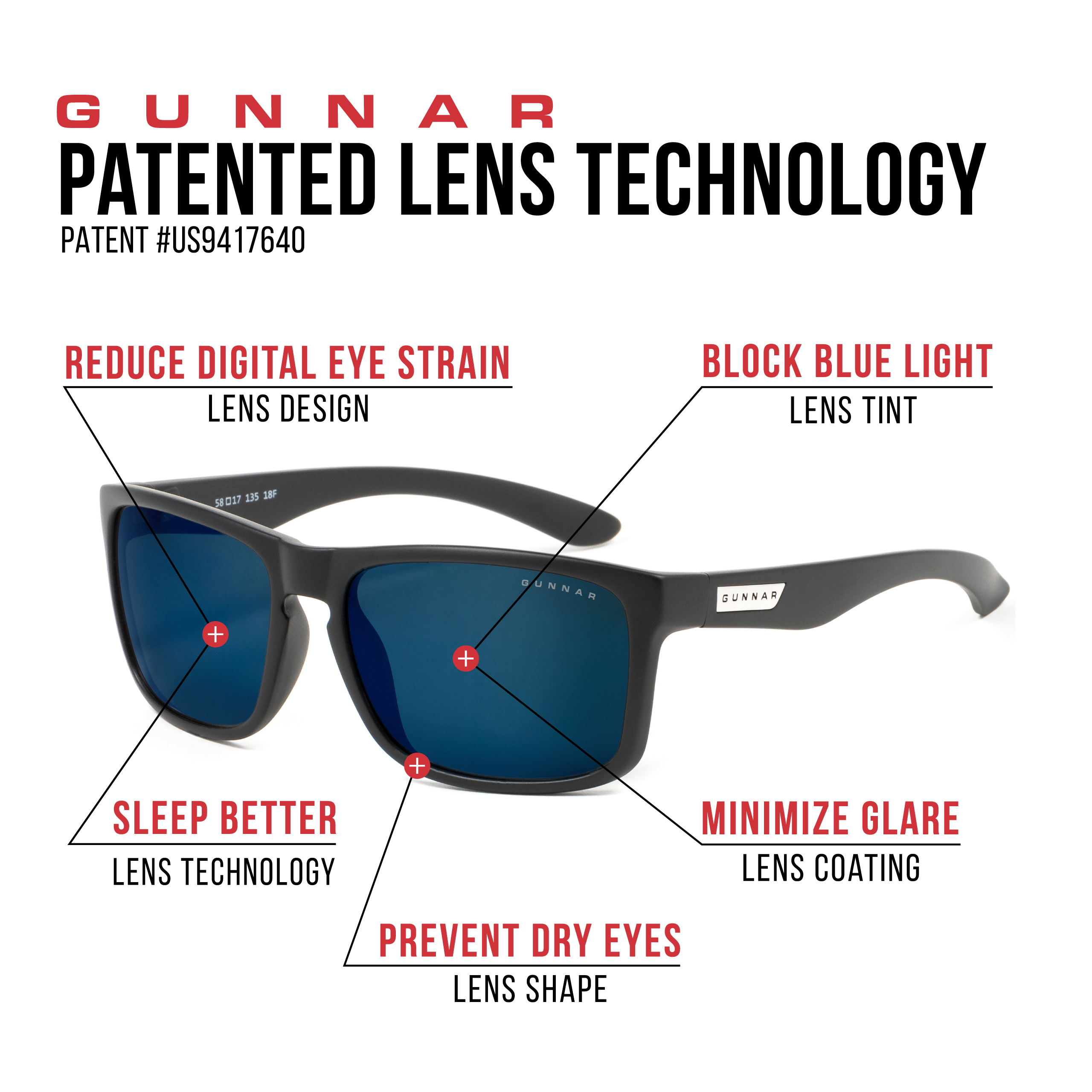 GUNNAR Intercept, Onyx Sun Blaulichtfilter, Rahmen, Premium, Gaming Brille UV-Schutz, Tönung