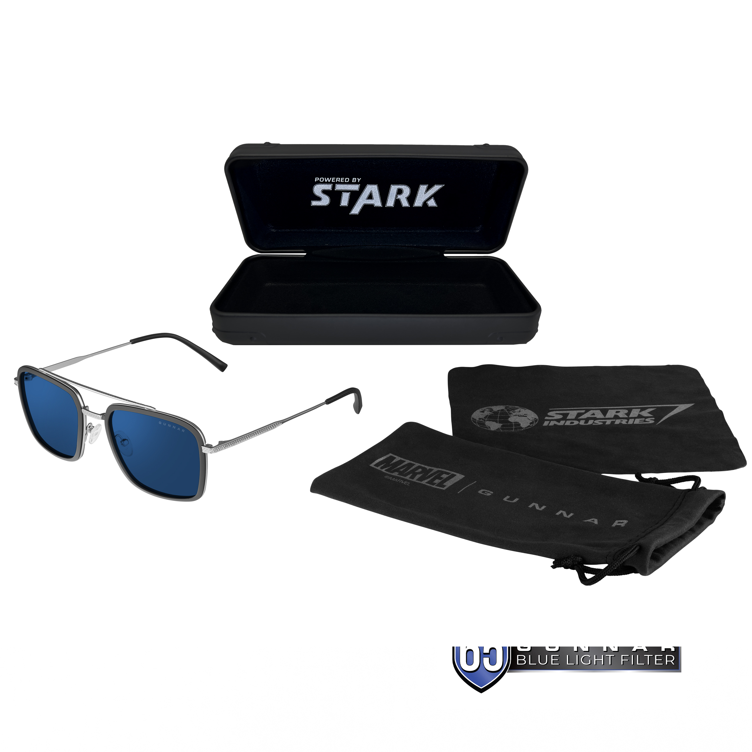 GUNNAR Stark Industries Brille & UV-Licht), Gaming Brille (blockt 100% |Edelstahlrahmen, Sun Edition Blaulicht Tönung 65