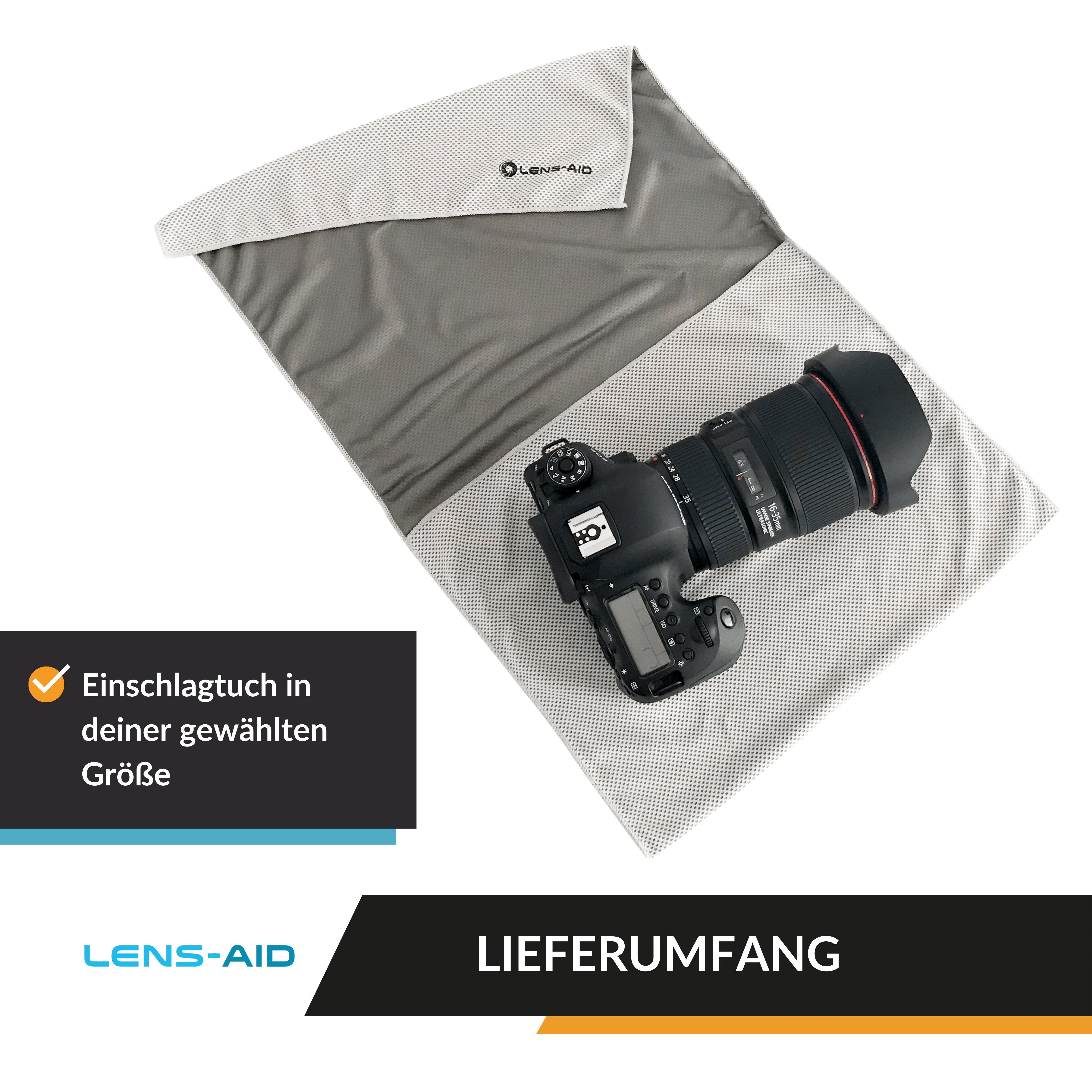 Kabelkamera-Zubehör, Grau Kamera-Einschlagtuch, LENS-AID