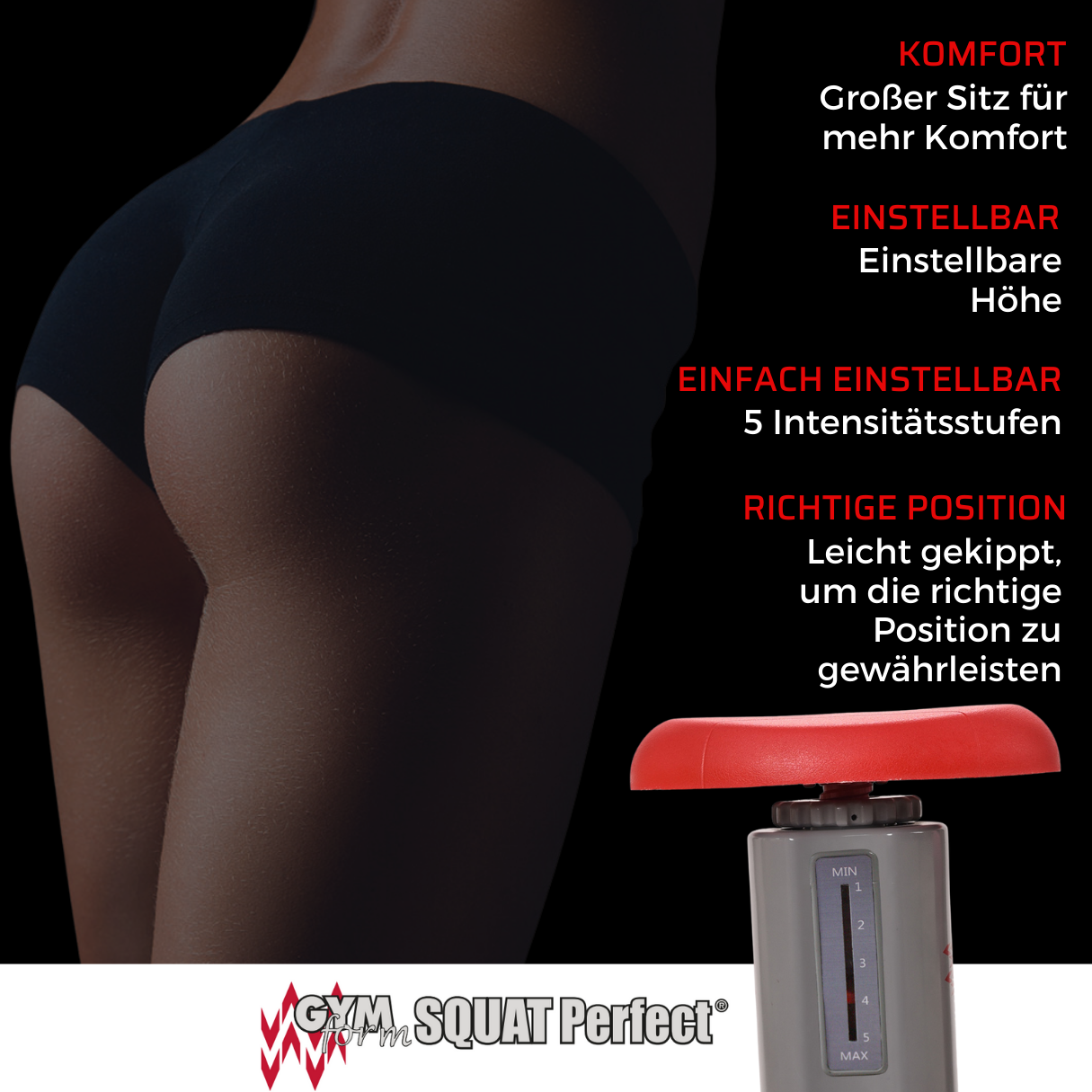 Gesäßmuskeltraining Kniebeugen Hometrainer, grau/rot Squat Beinmuskeltraning, GYMFORM Trainigsgerät, Kniebeugentrainer, - Perfect