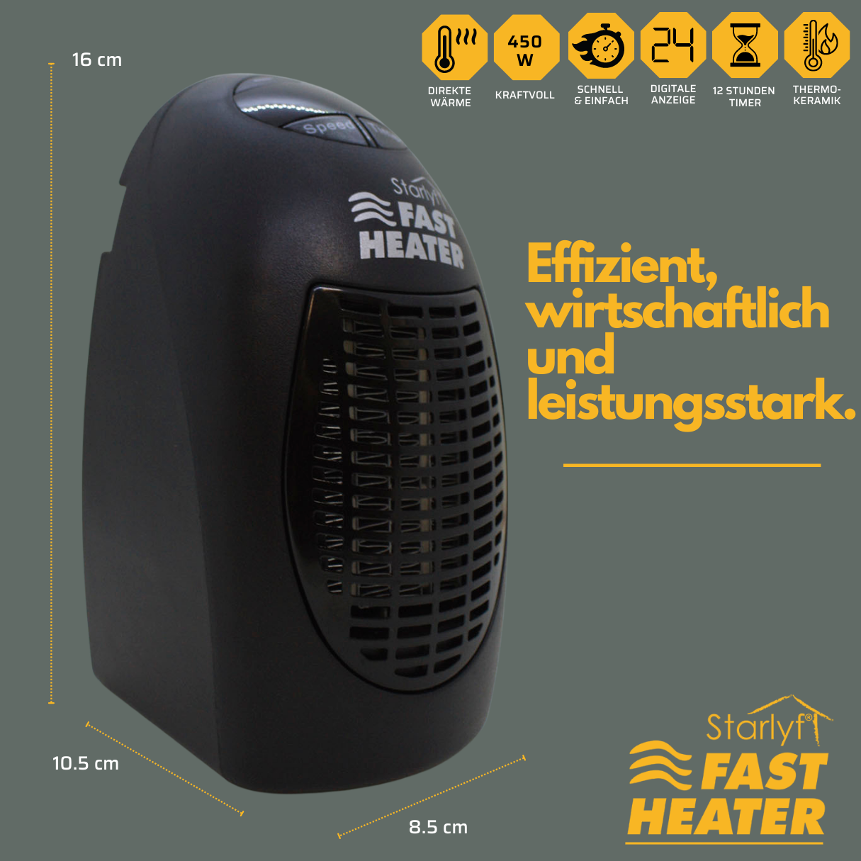 15 m²) Fast STARLYF Heizlüfter Heater Watt, Raumgröße: Schwarz (400