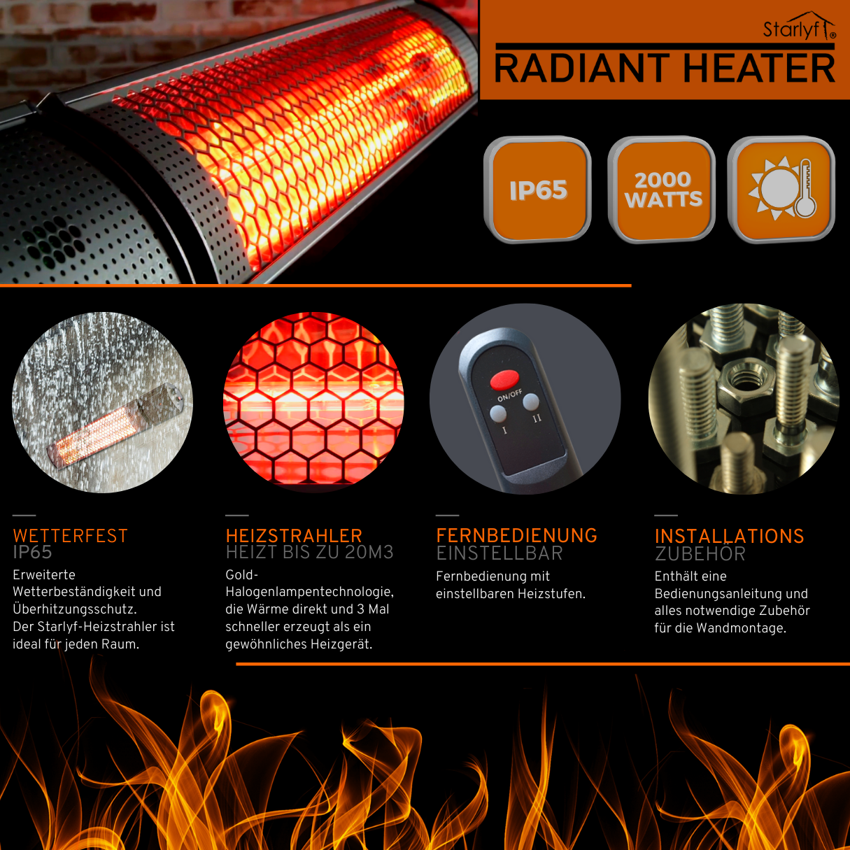 STARLYF Radiant Heater Heizstrahler Raumgröße: Watt, (2000 m³) 20