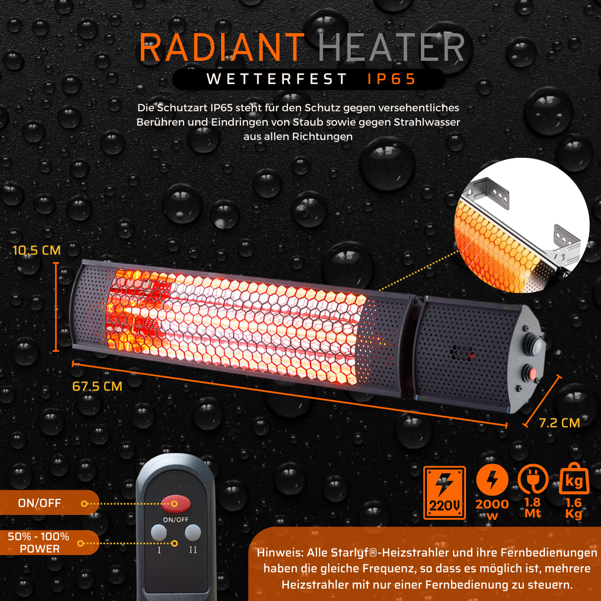 STARLYF Radiant Heater Heizstrahler Raumgröße: Watt, (2000 m³) 20