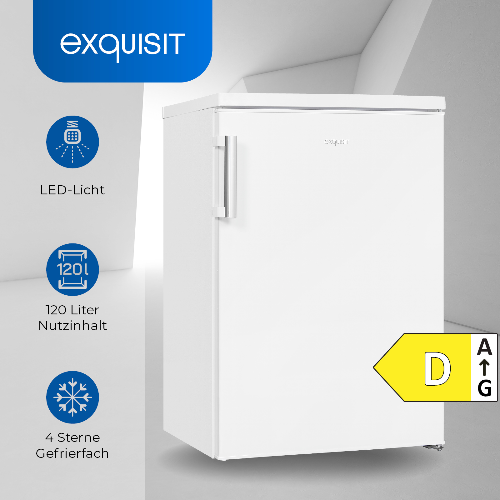 EXQUISIT KS16-4-H-010D weiss Kühlschrank (D, Weiß) hoch, mm 850