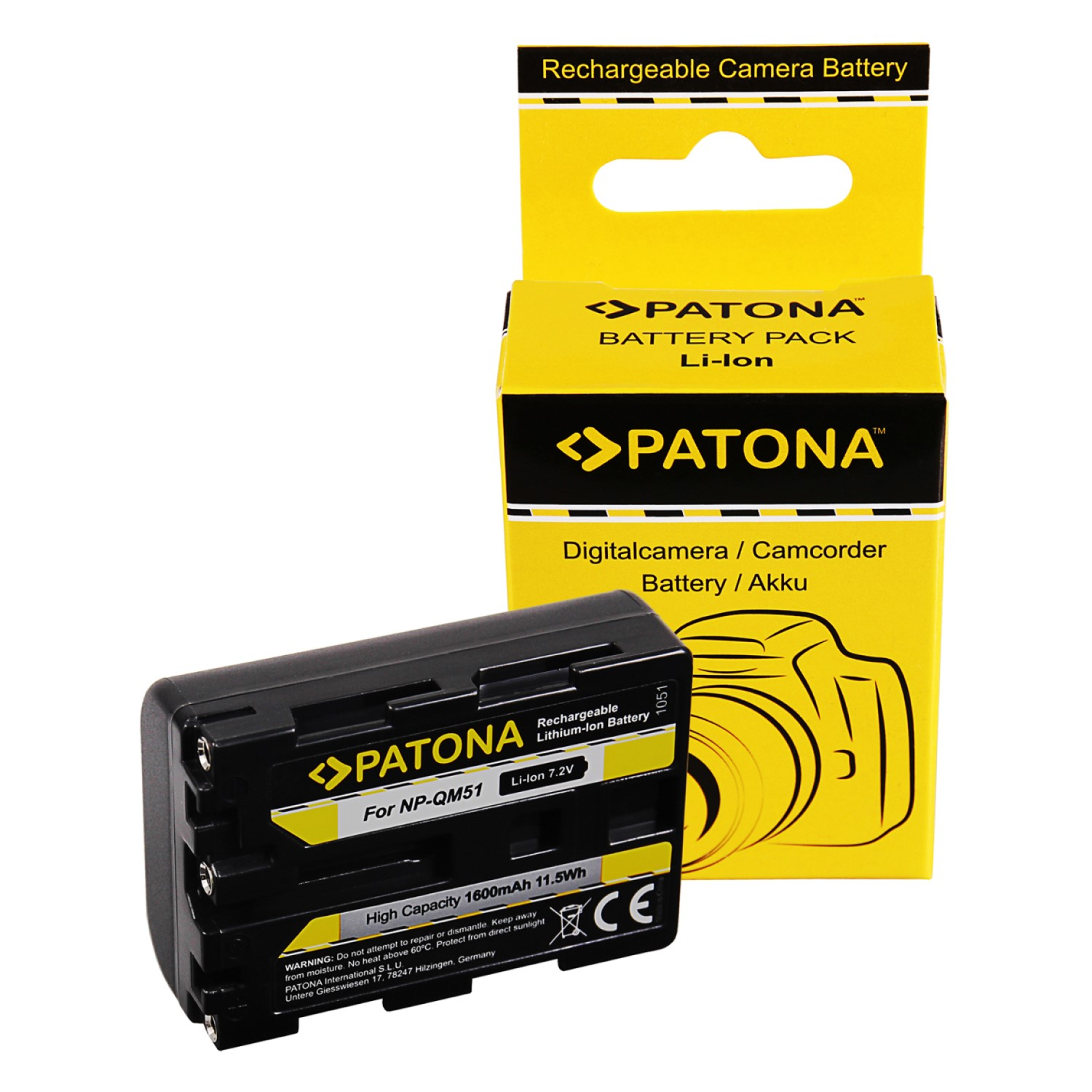 PATONA Akku kompatibel für Sony 1600mAh NP-FM55 Li-Ion Ersatzakku