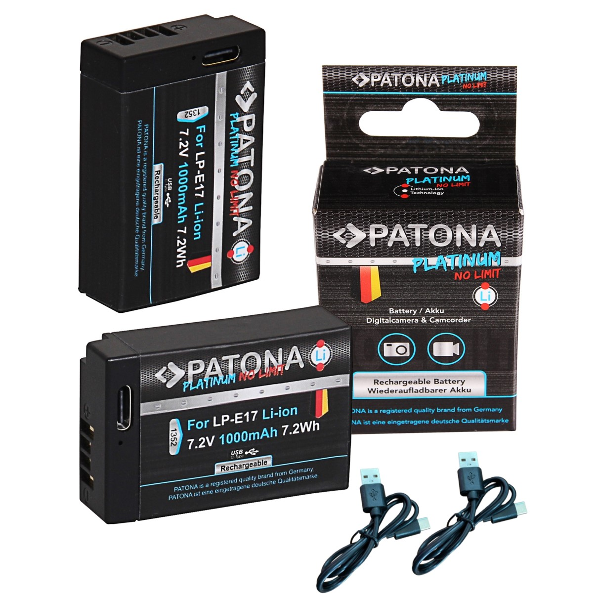PATONA 2x Platinum Akku Volt, Ersatzakku, LP-E17 7.2 Li-Ion für 1000mAh 