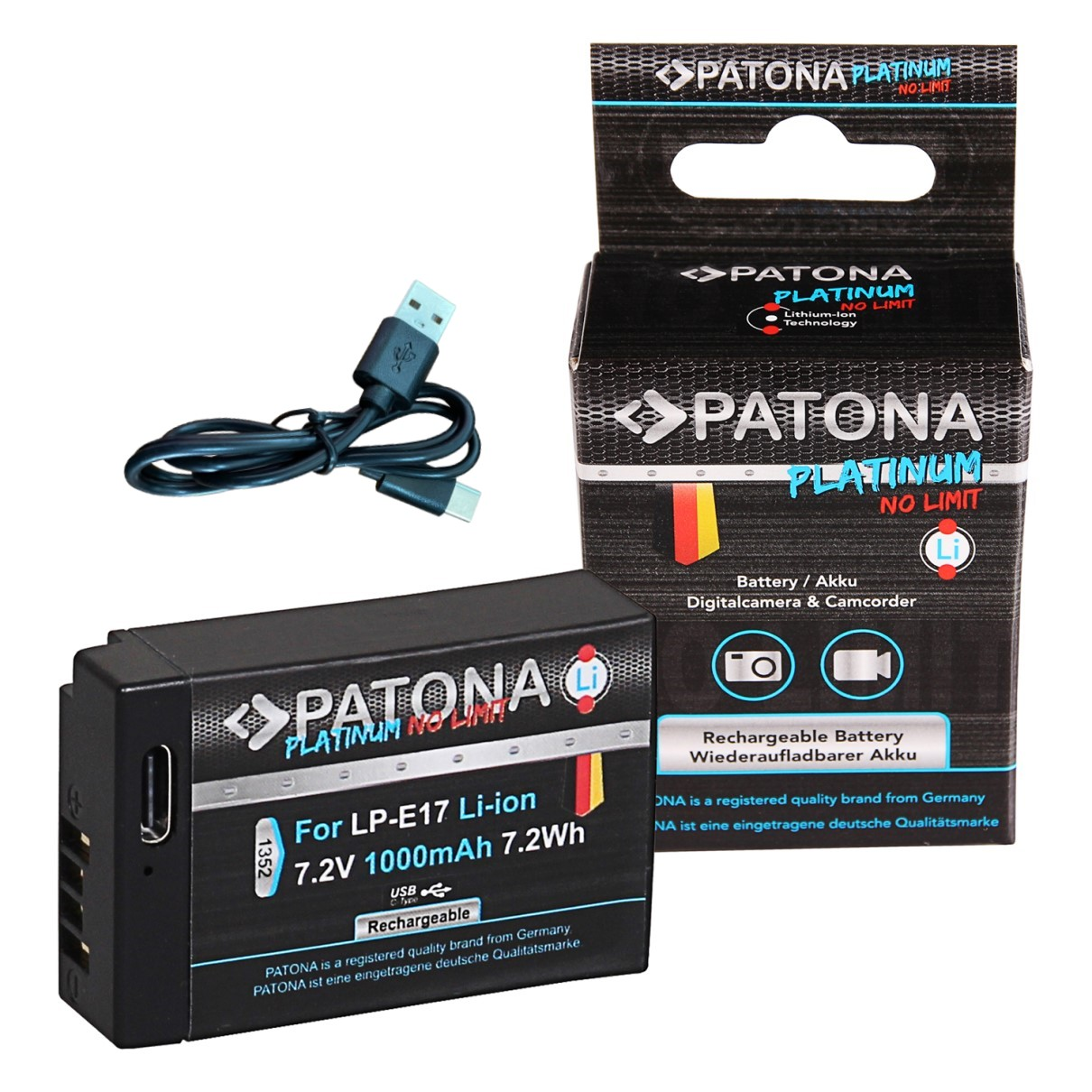 PATONA Akku LP-E17 1000mAh  Volt, 7.2 für Ersatzakku, Platinum Li-Ion