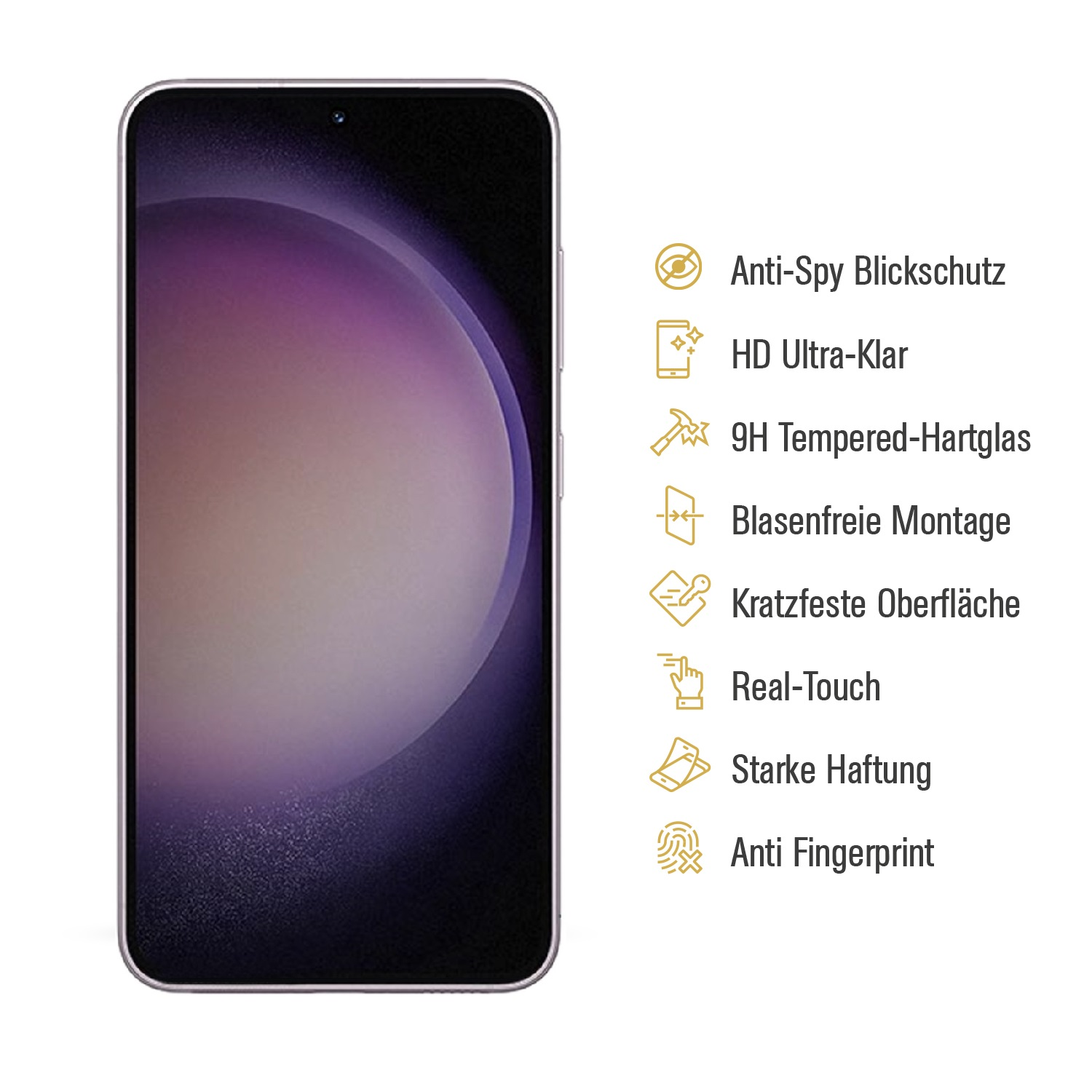 Smartphone-Bildschirm mit Funktionen: Anti-Spion, HD-Klarheit, kratzfest etc.