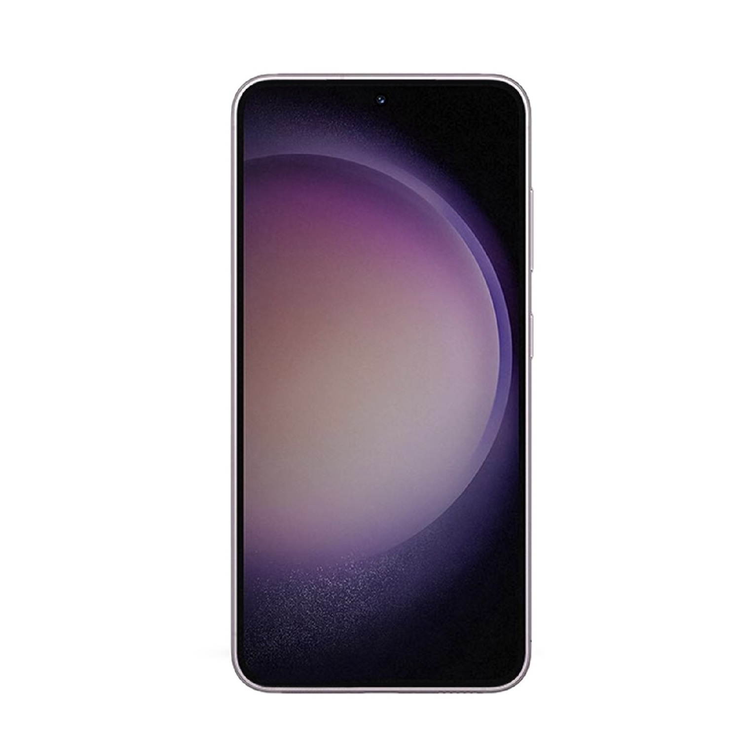 Ein Smartphone mit einem lila und weißen Farbverlauf auf dem Bildschirm. Es ist auf weißem Hintergrund.