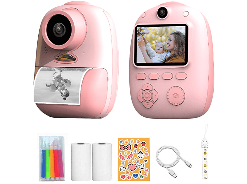 KINSI Rosa Kinder-Polaroid, Kinder Camera, Rosa Sofortbildkamera, Kids Pixel Rückseite Vorder-und auf 2600w Polaroid Instant Print