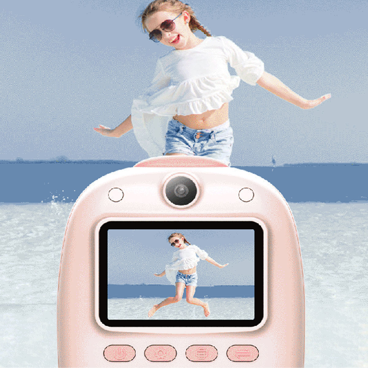 KINSI Rosa Camera, Kinder Pixel auf Rückseite Kids 2600w Rosa Print Sofortbildkamera, Instant Polaroid Kinder-Polaroid, Vorder-und
