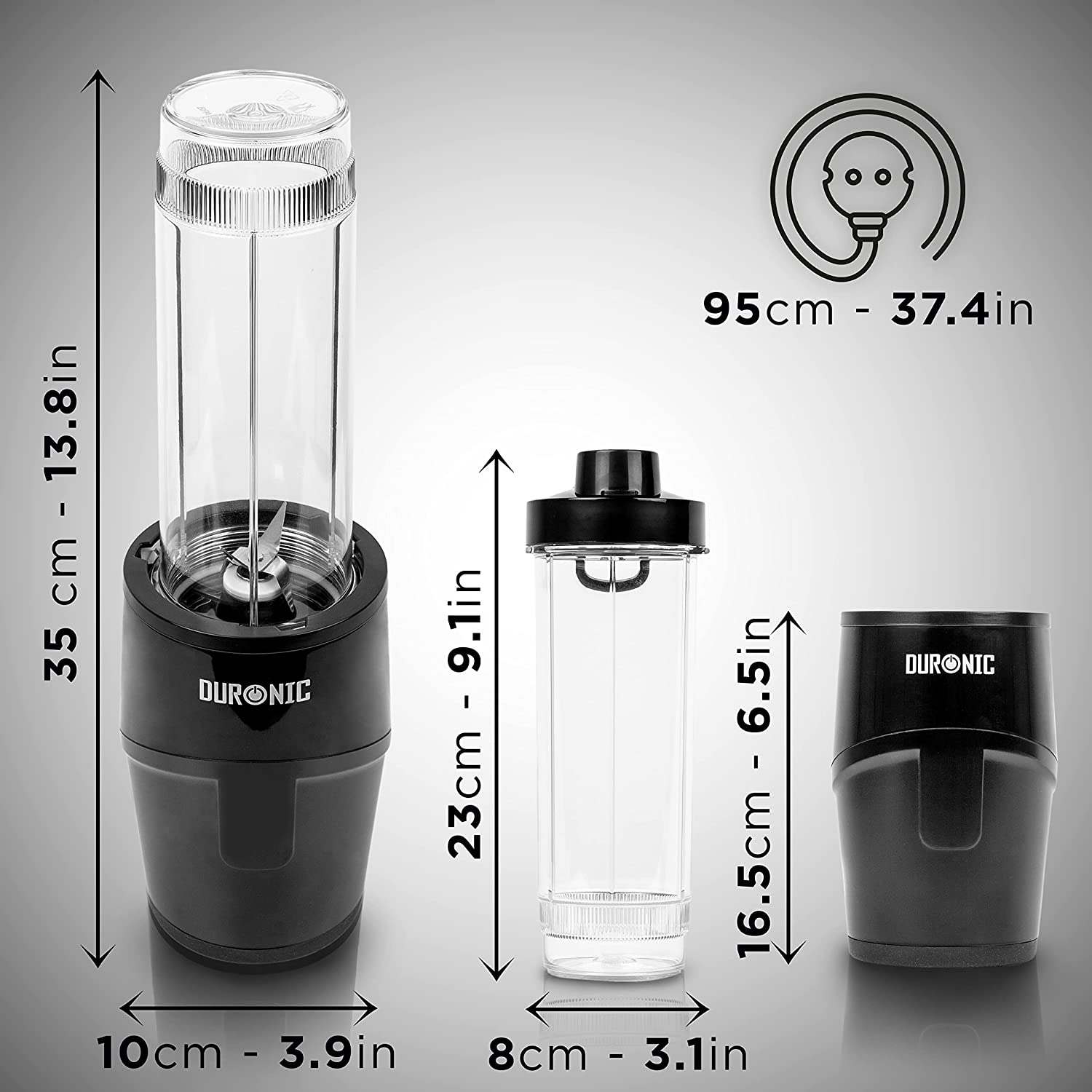 DURONIC BL510 Mixer - Smoothie 570 Schwarz Watt, Mini ml) Inkl. Cocktail - für Küche (500 Standmixer Maker - Shaker Blender - Trinkflasche