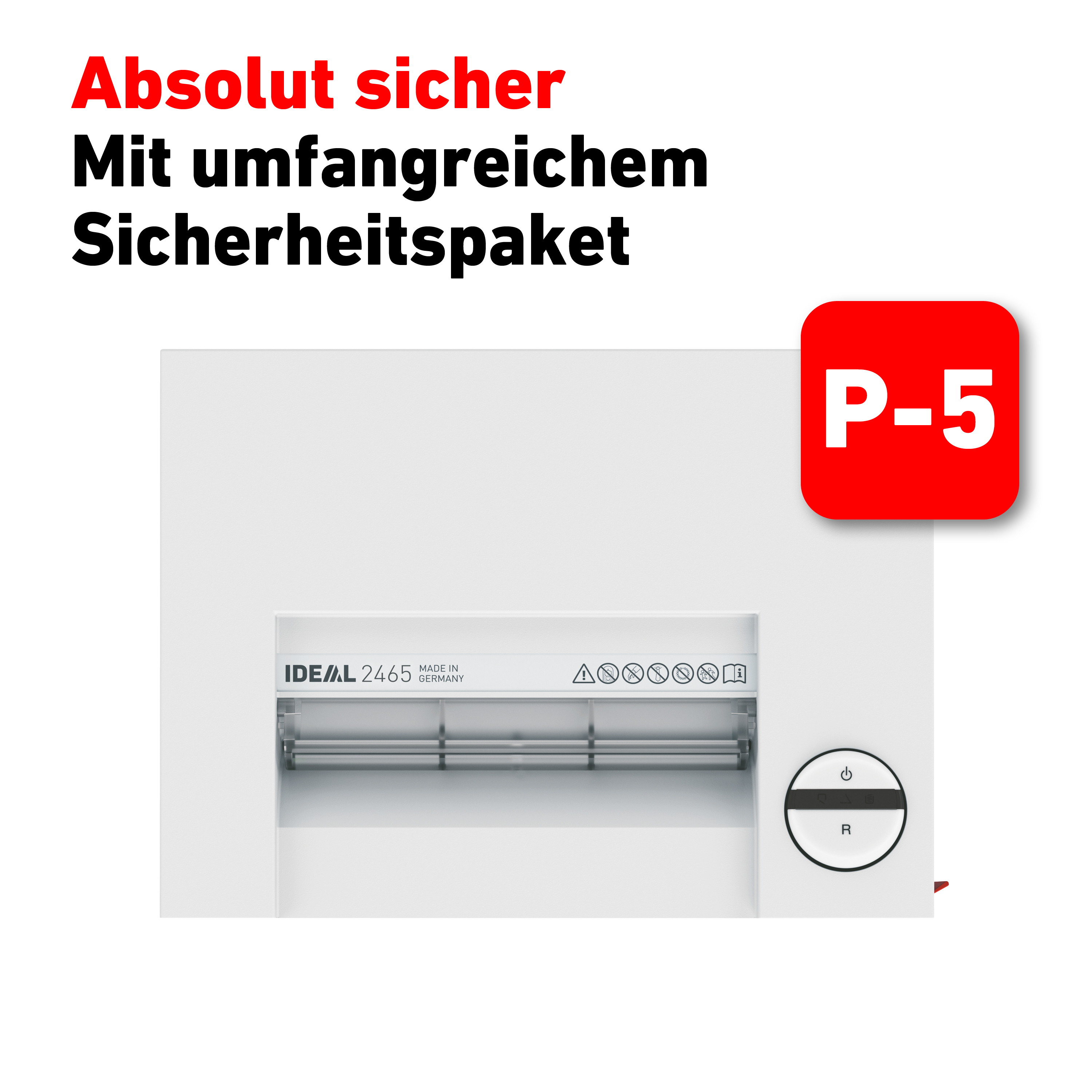 Weißer Aktenschrank mit Text und rotem P-5-Etikett.