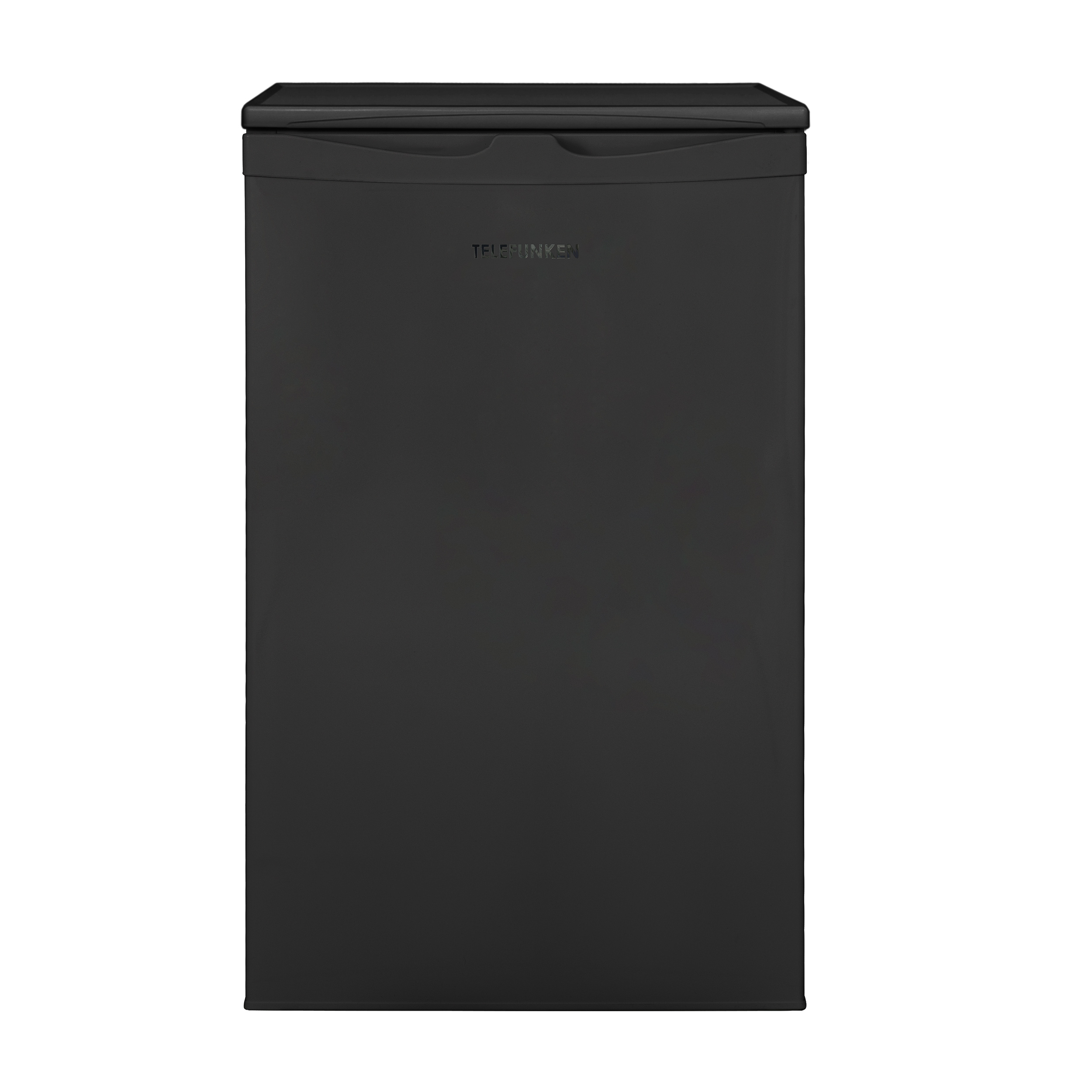 Ein schwarzer Mini-Kühlschrank mit dem Markennamen 'TELEFUNKEN' auf der Vorderseite.