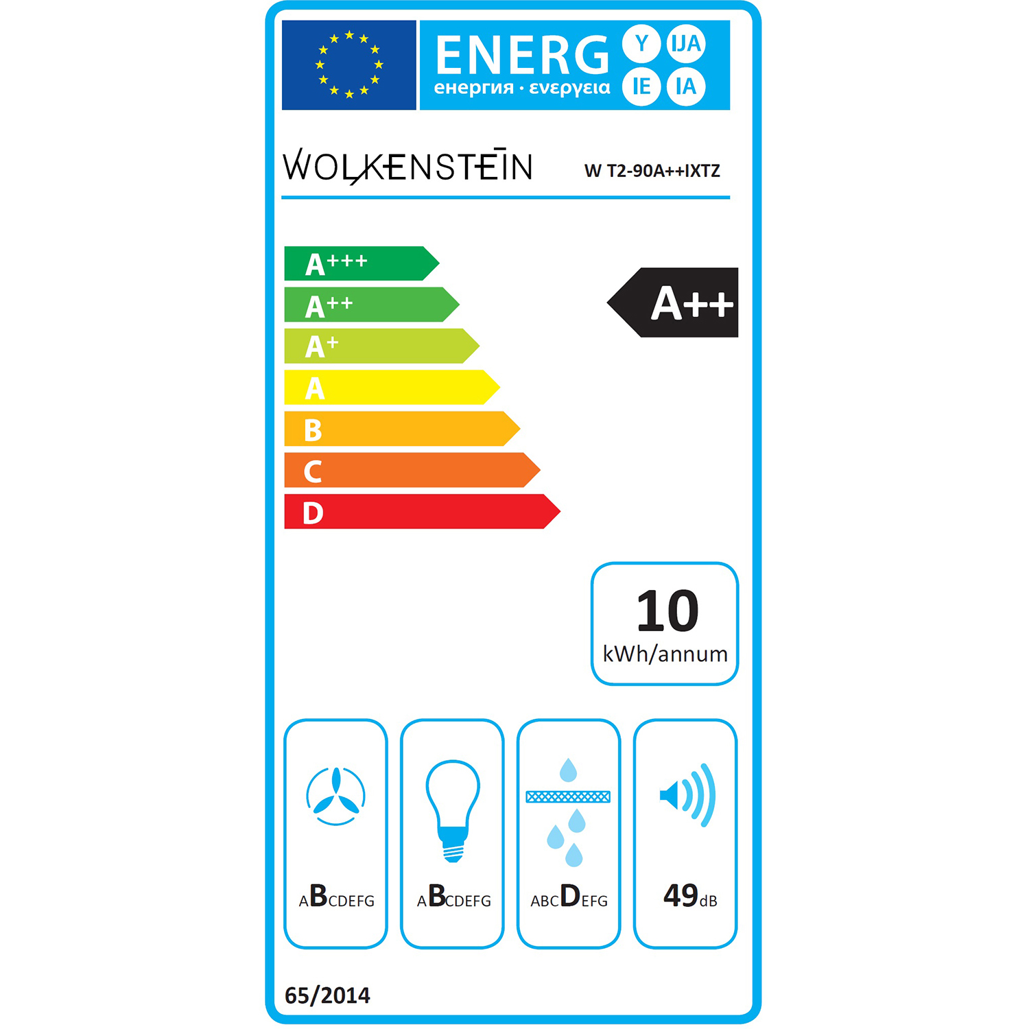 WOLKENSTEIN W T2-90A++IXTZ, Dunstabzugshaube (90 tief) cm 50 breit, cm