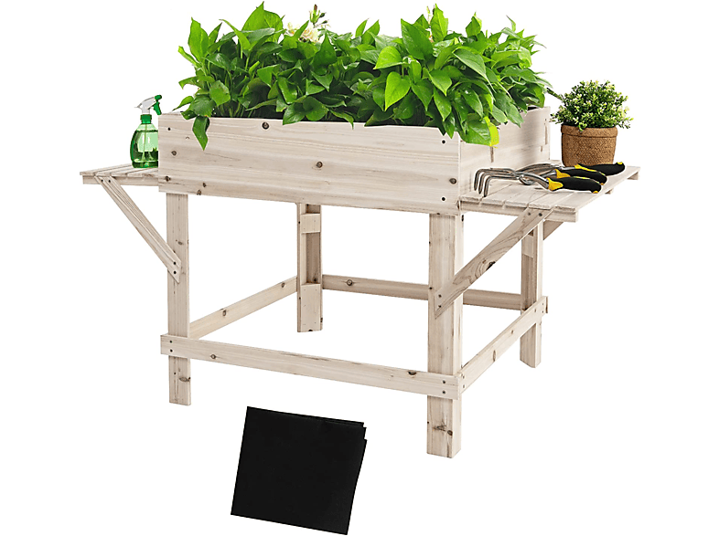 Natur Hochbeet 2 Seitenablage COSTWAY mit