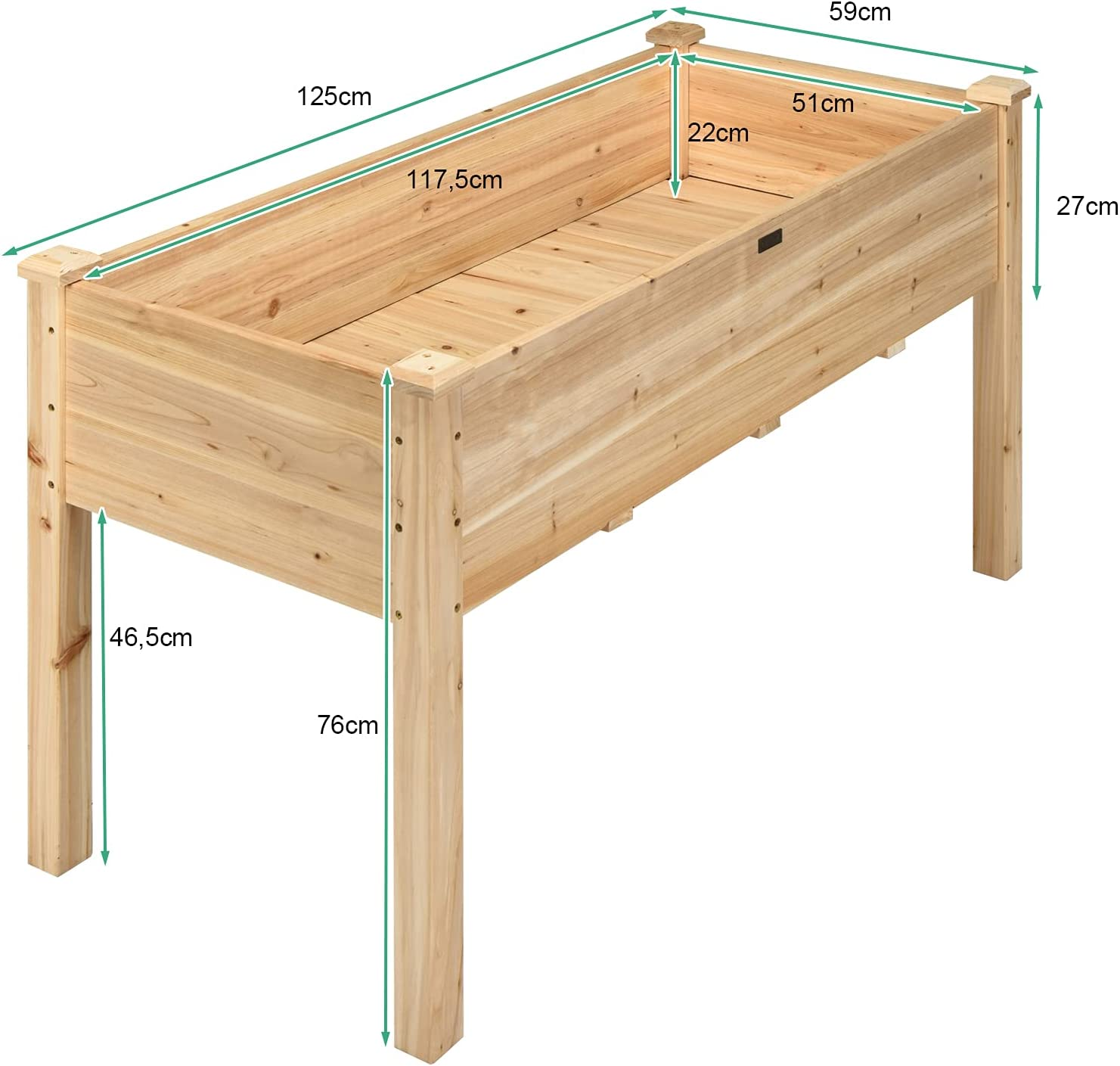 COSTWAY 123x57x76cm Hochbeet Natur