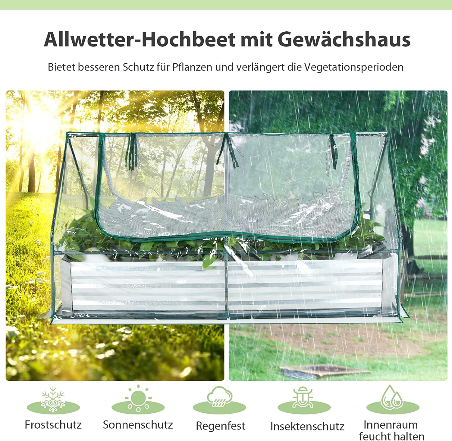 Pflanzenabdeckung im Freien mit mehreren Ansichten, die Pflanzenschutz zeigen.