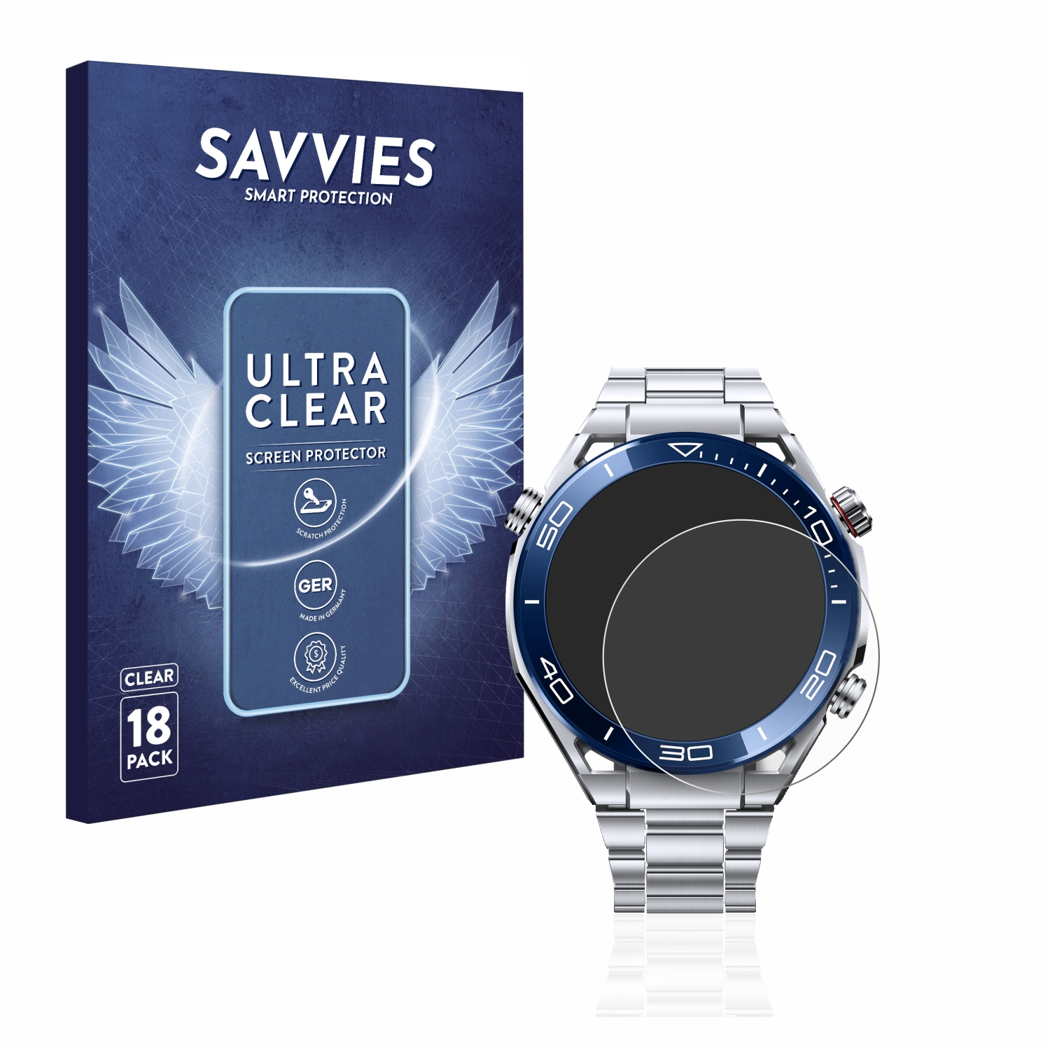 SAVVIES 18x klare Schutzfolie(für Ultimate Huawei (48,5 mm)) Watch