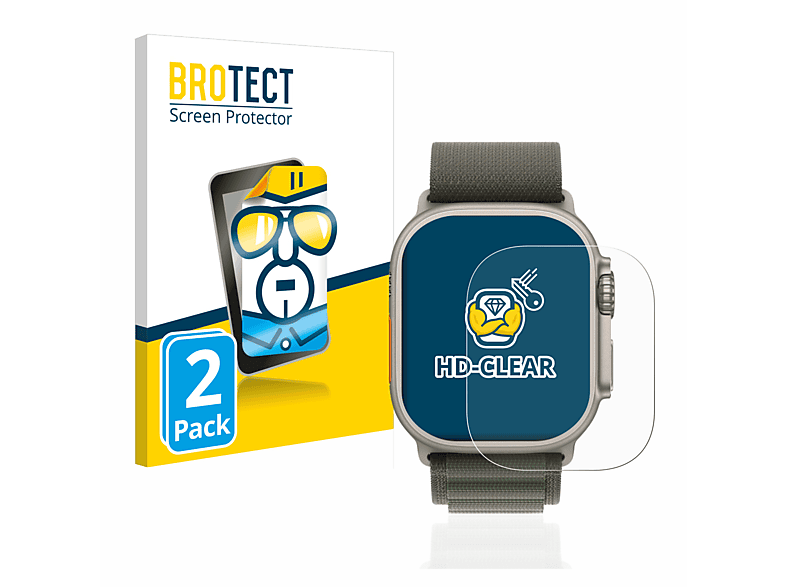 BROTECT 2x klare transparente Schutzfolie (für Apple Watch Ultra (49 mm))